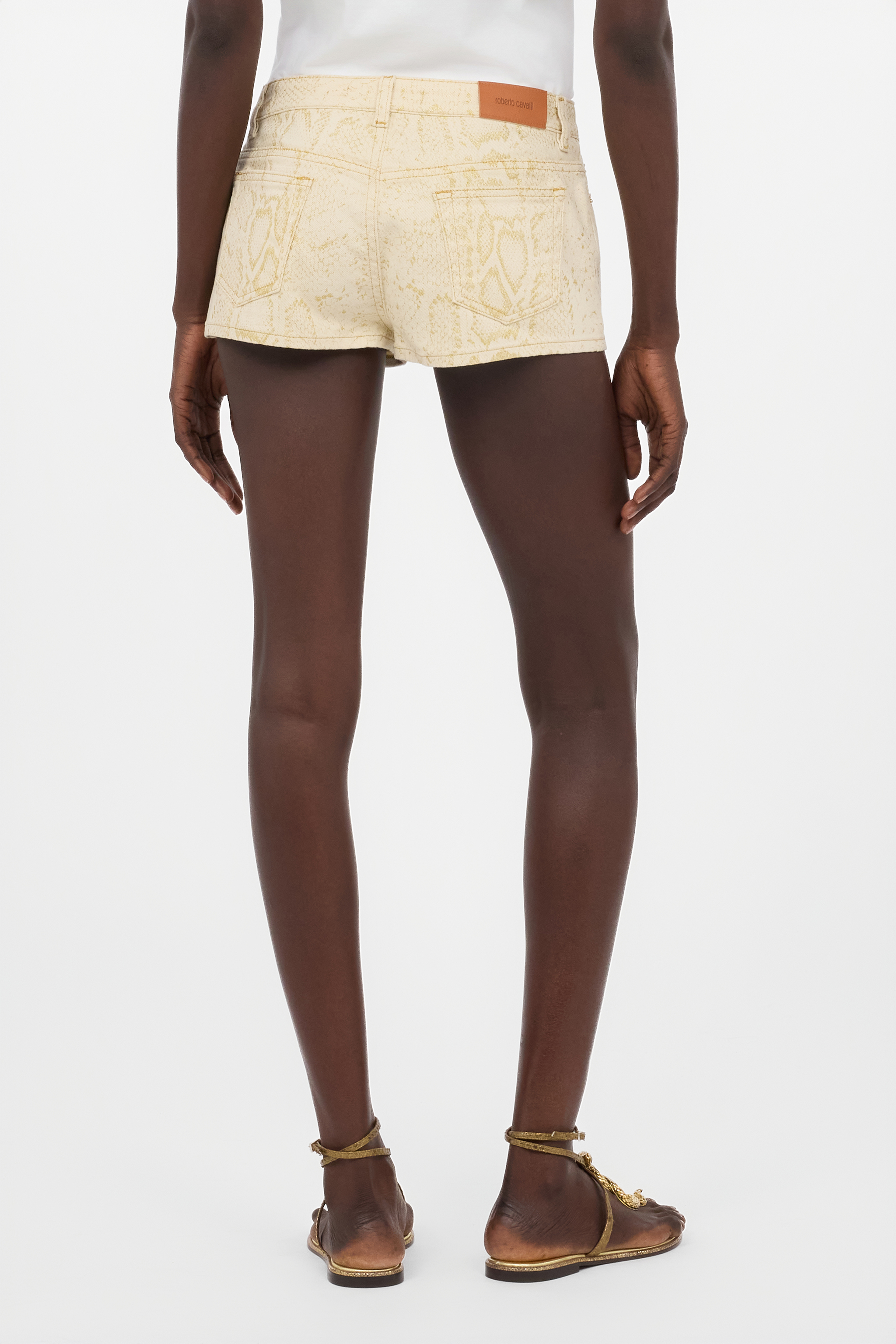  Roberto Cavalli White Micro Shorts With Gold Python Pattern - Female Trousers & Shorts Gold/white 50 