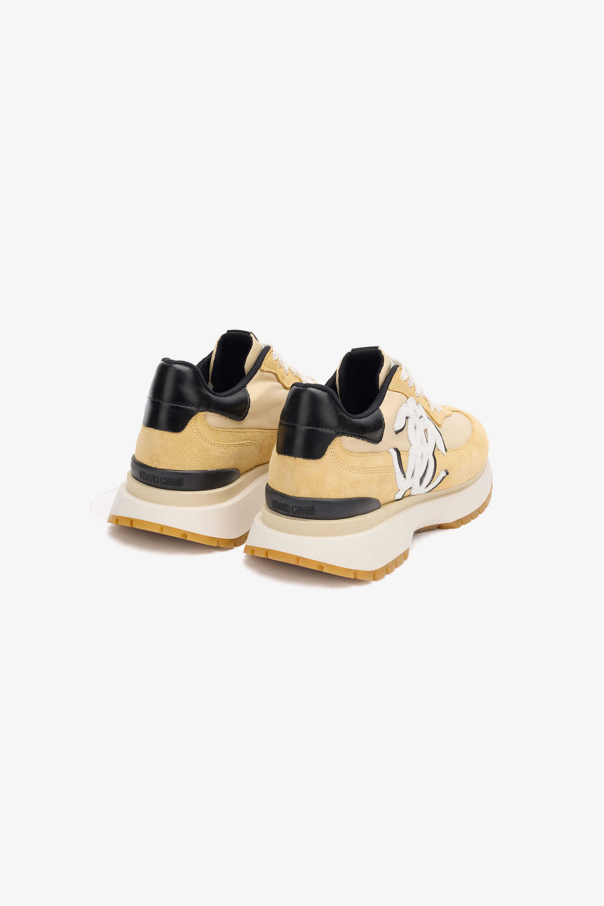 Roberto Cavalli Sneakers With Contrasting Back And Monogram Mirror Snake - Female Shoes Light Brown 40 