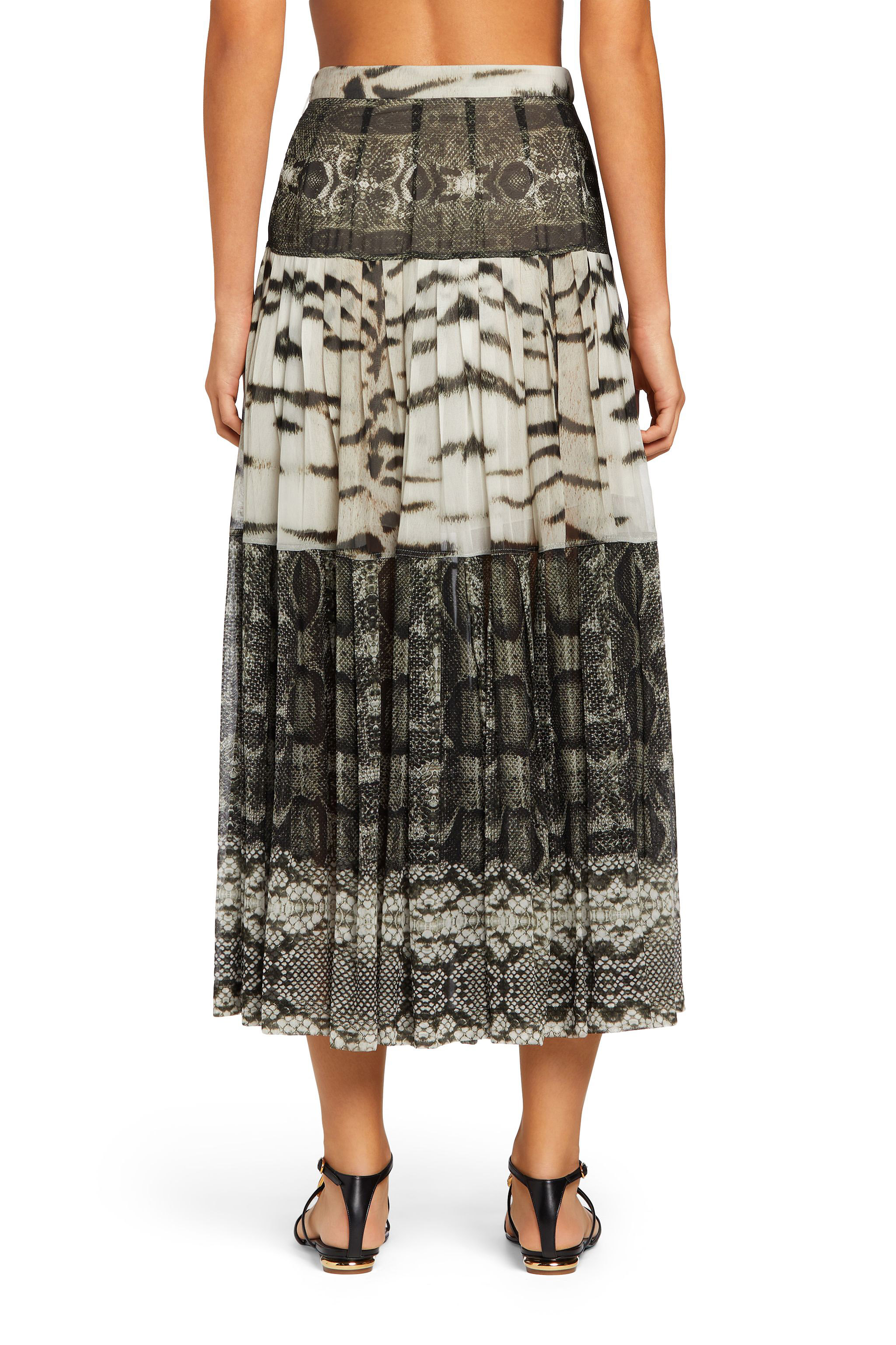 Roberto Cavalli La Tigresse Reptilla Pleated Skirt In White/black/natural