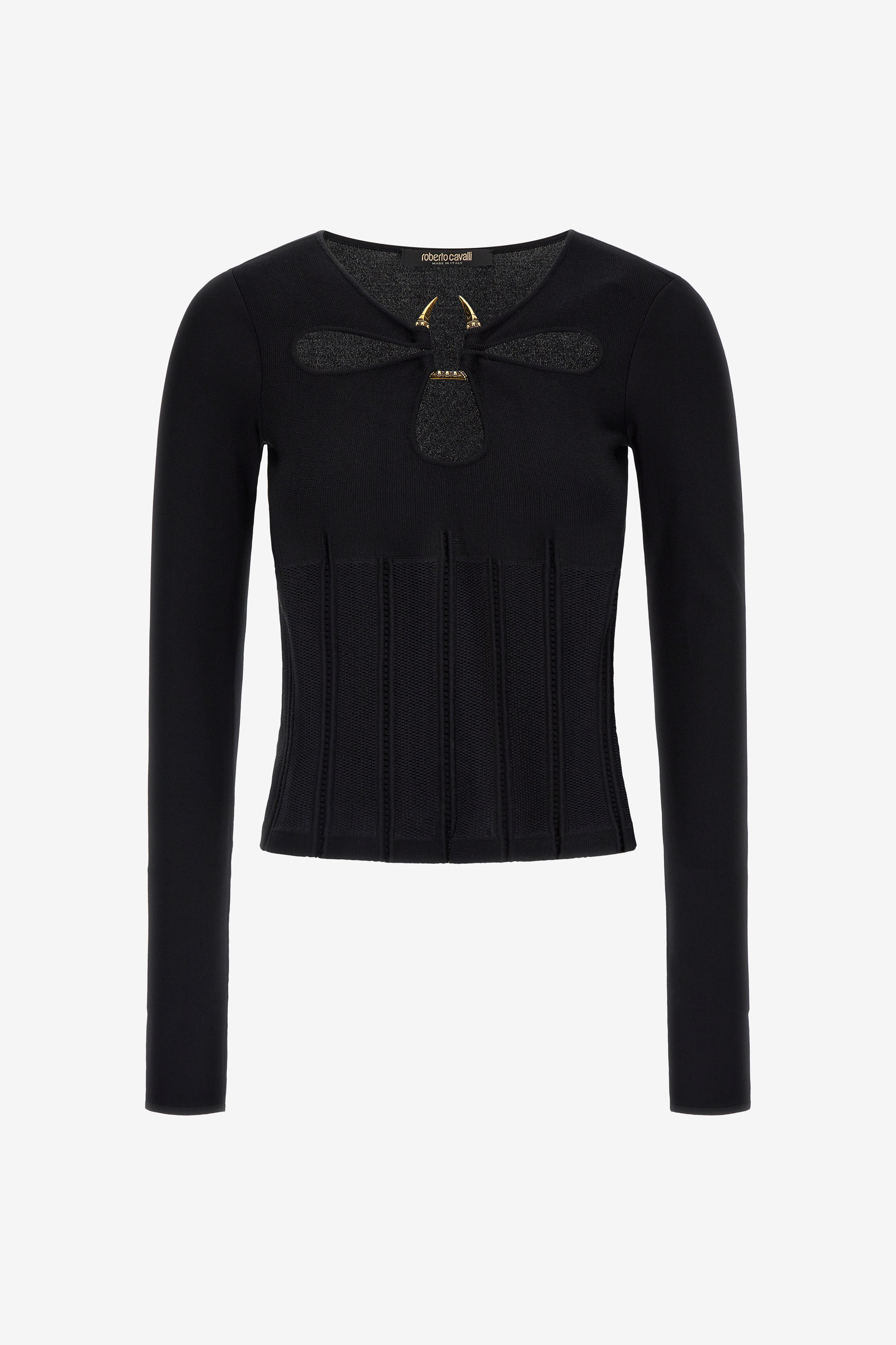 Roberto Cavalli Women's Black Top With Fang Detail - Knitwear