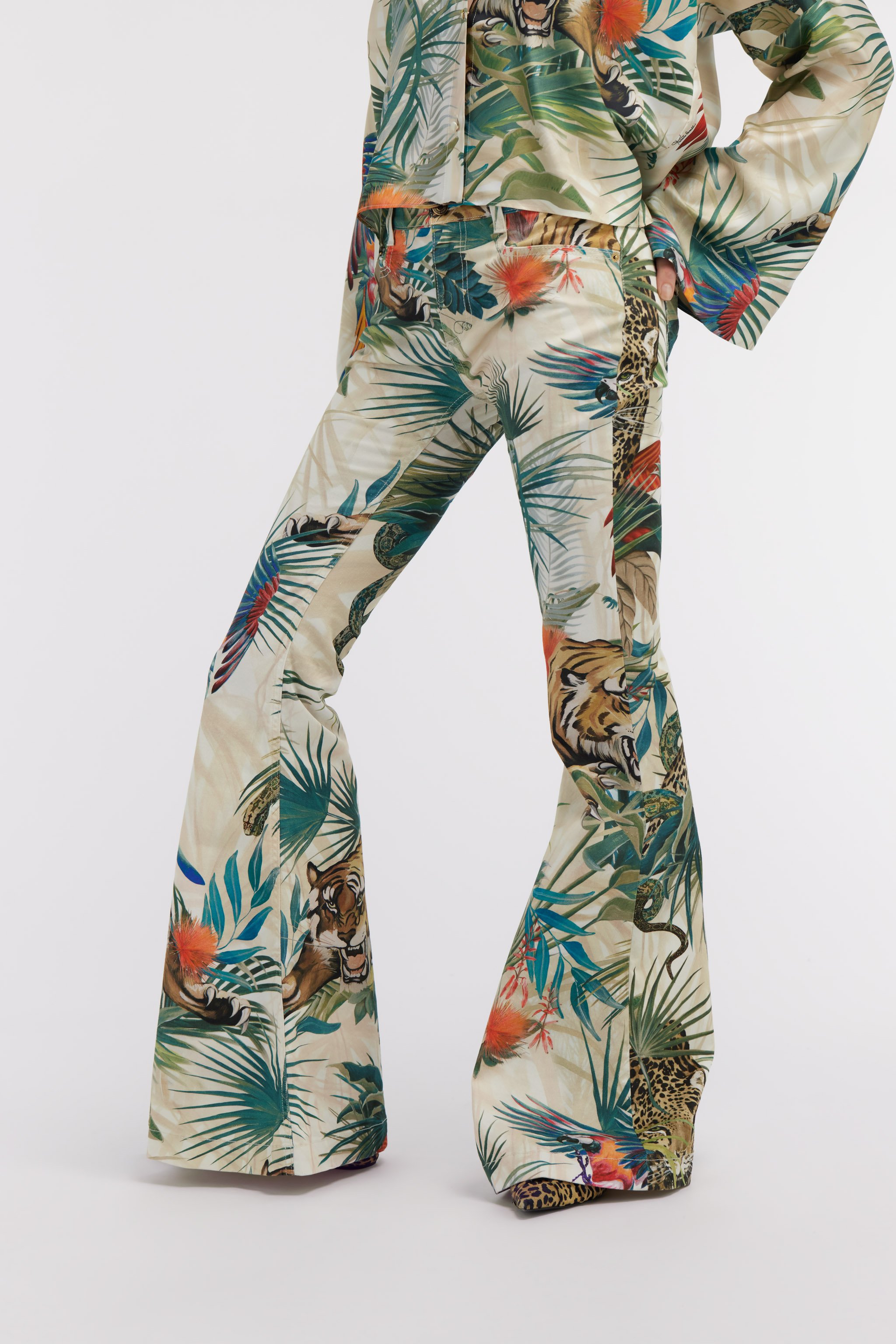 Roberto Cavalli Jeans With Jungle Print In Green