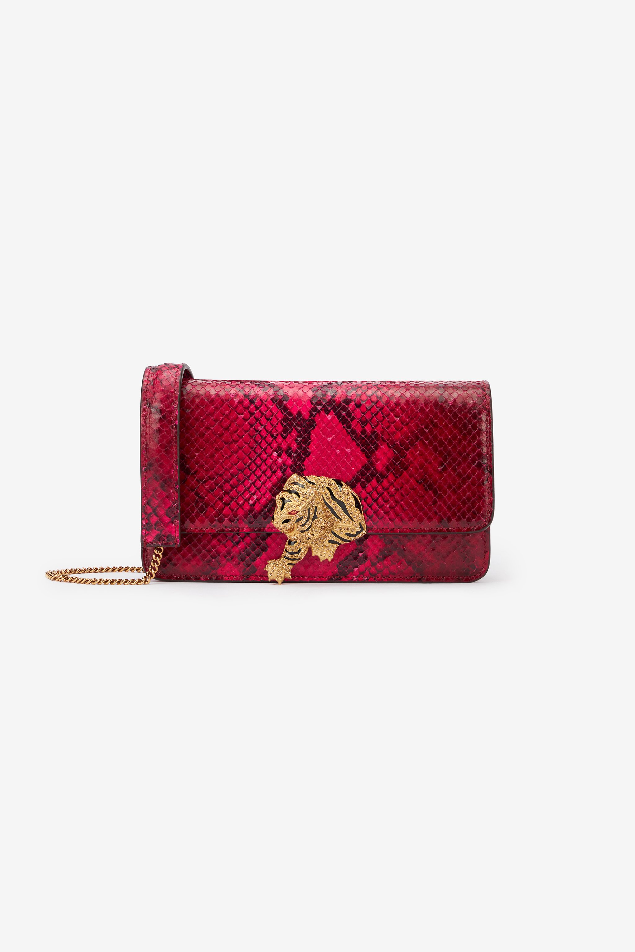 Roberto Cavalli Python And Tiger-print Bag In Fuchsia