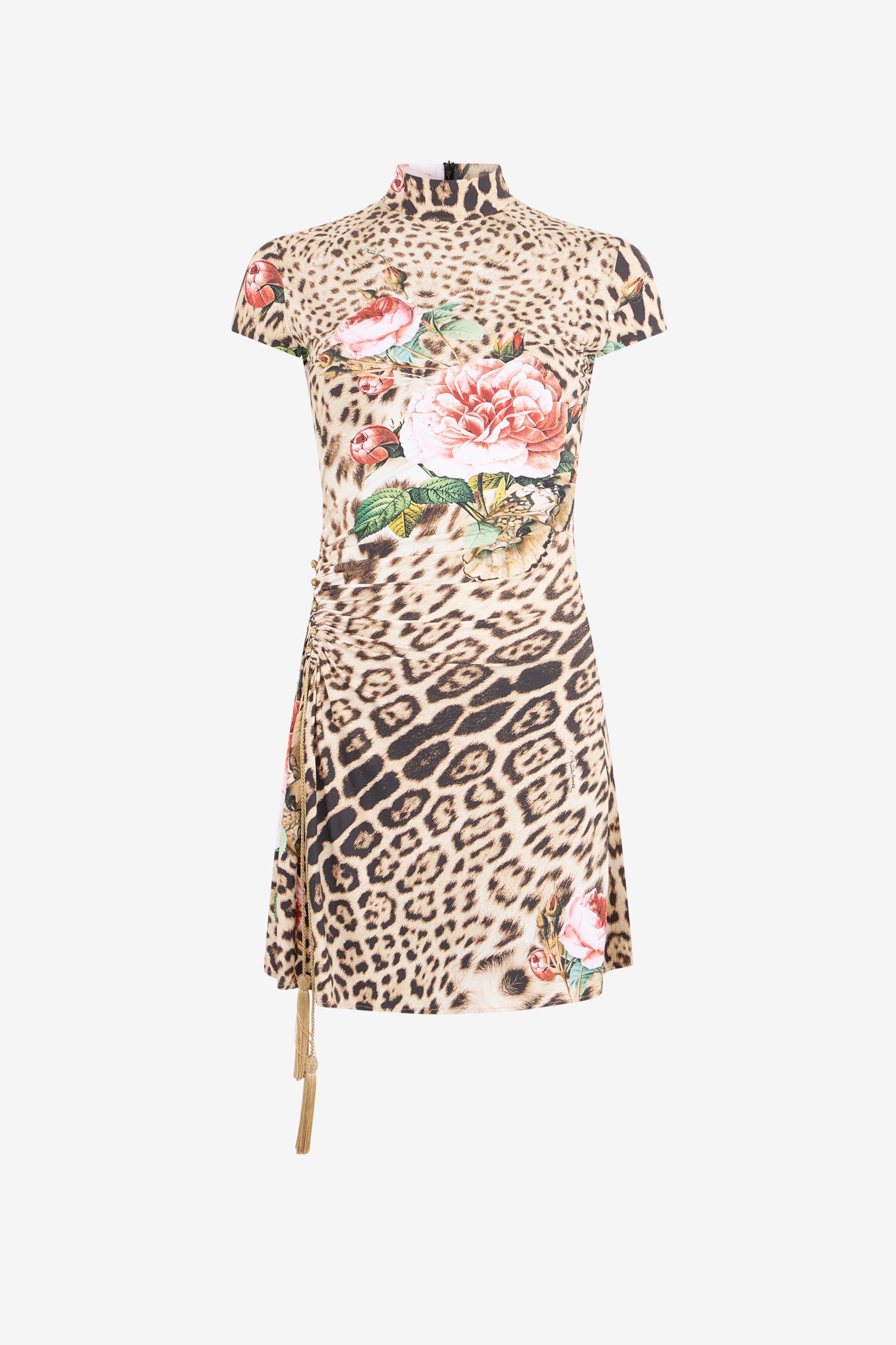 Roberto Cavalli Jaguar Roses Print Mini Dress