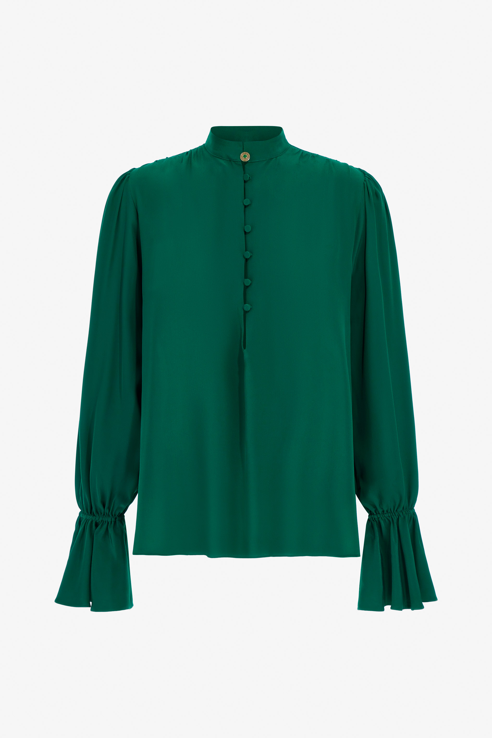 Roberto Cavalli Women's Green Mandarin Collar Blouse - Ready To Wear