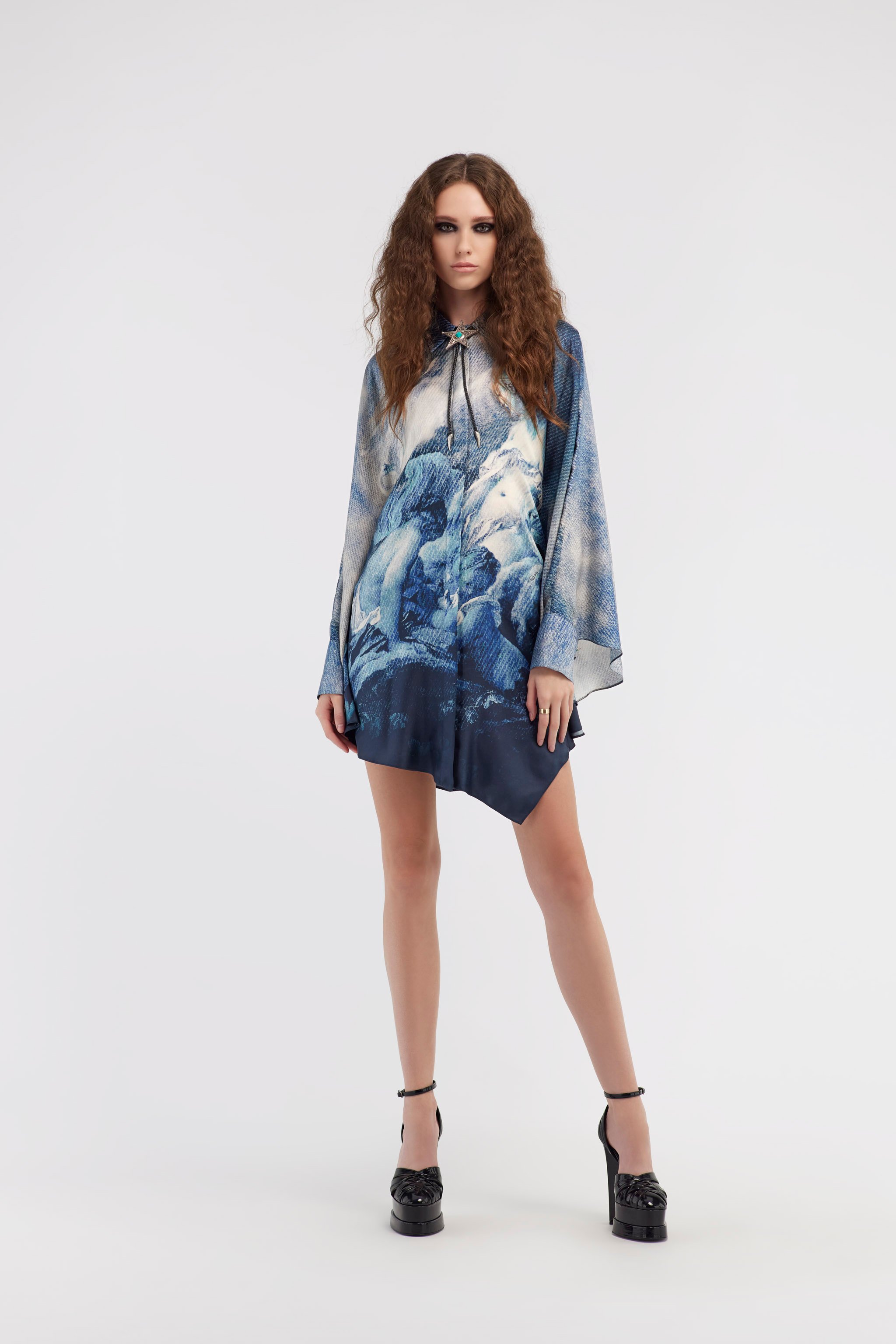 ROBERTO CAVALLI KURZES KLEID MIT DENIM WILD LEDA-DRUCK 