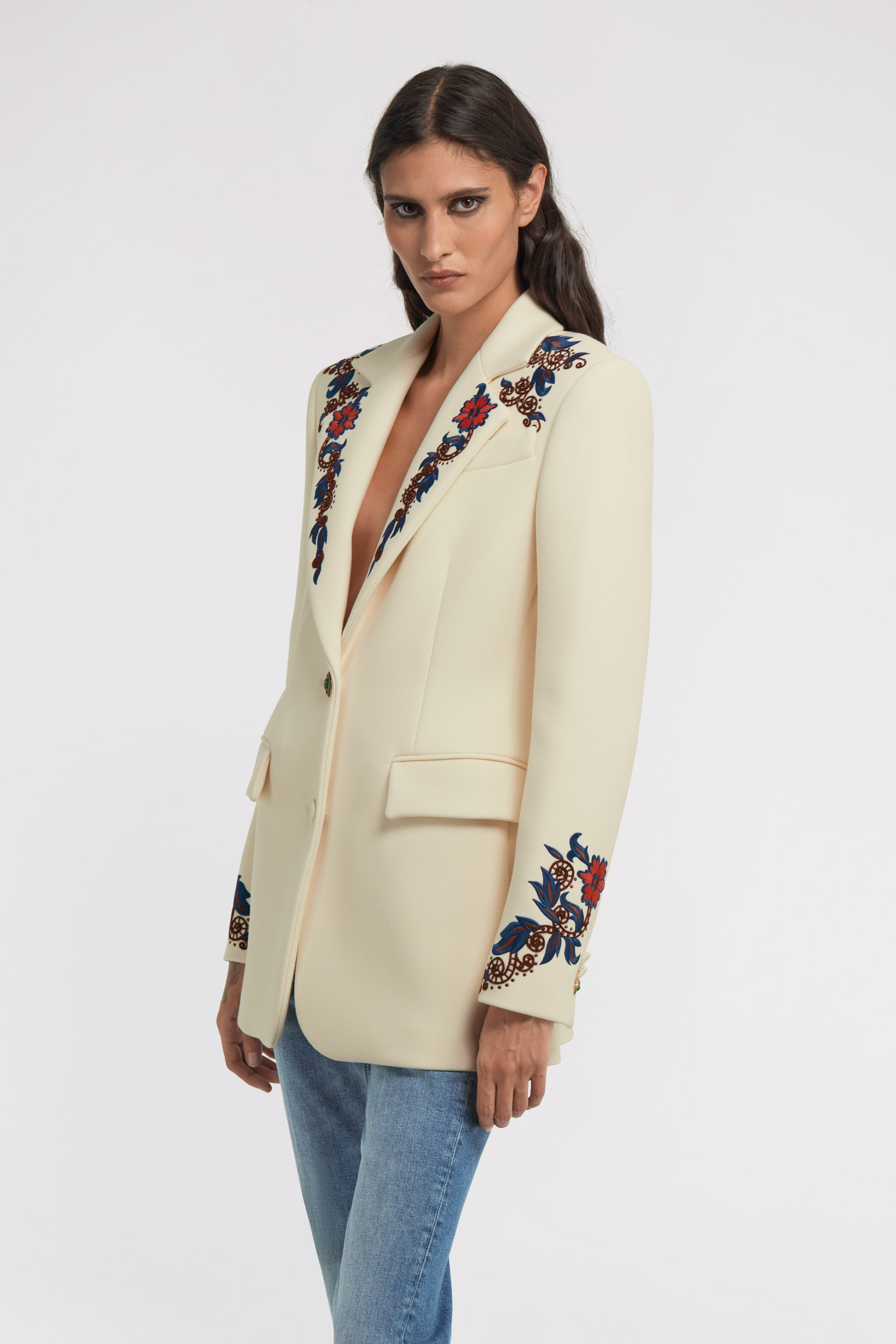 Shop Roberto Cavalli Floral Printed Jacket In Ivory