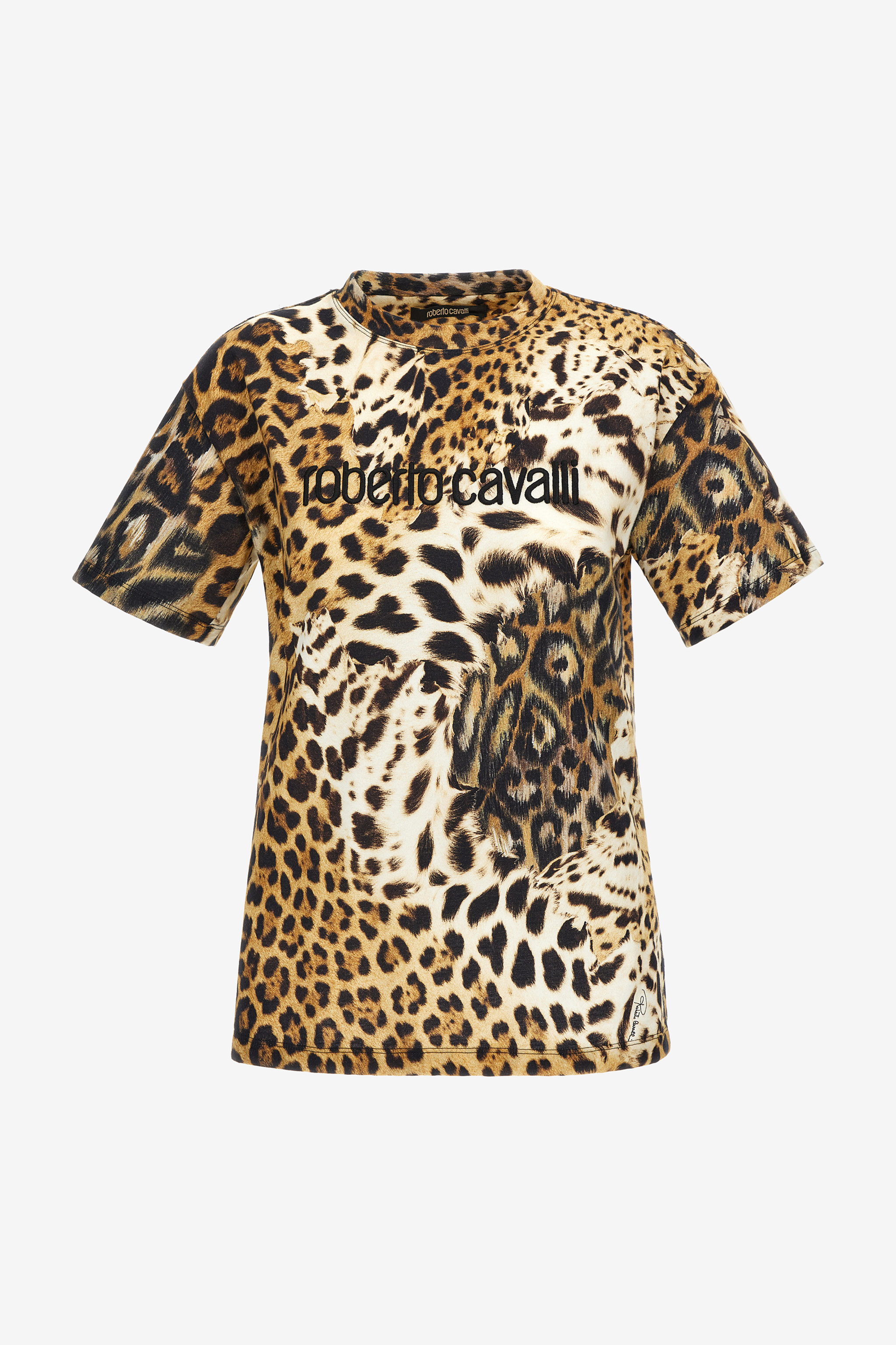 Roberto Cavalli Donna Marrone/Chiaro T-Shirt Con Stampa Leopardata - T-Shirt S