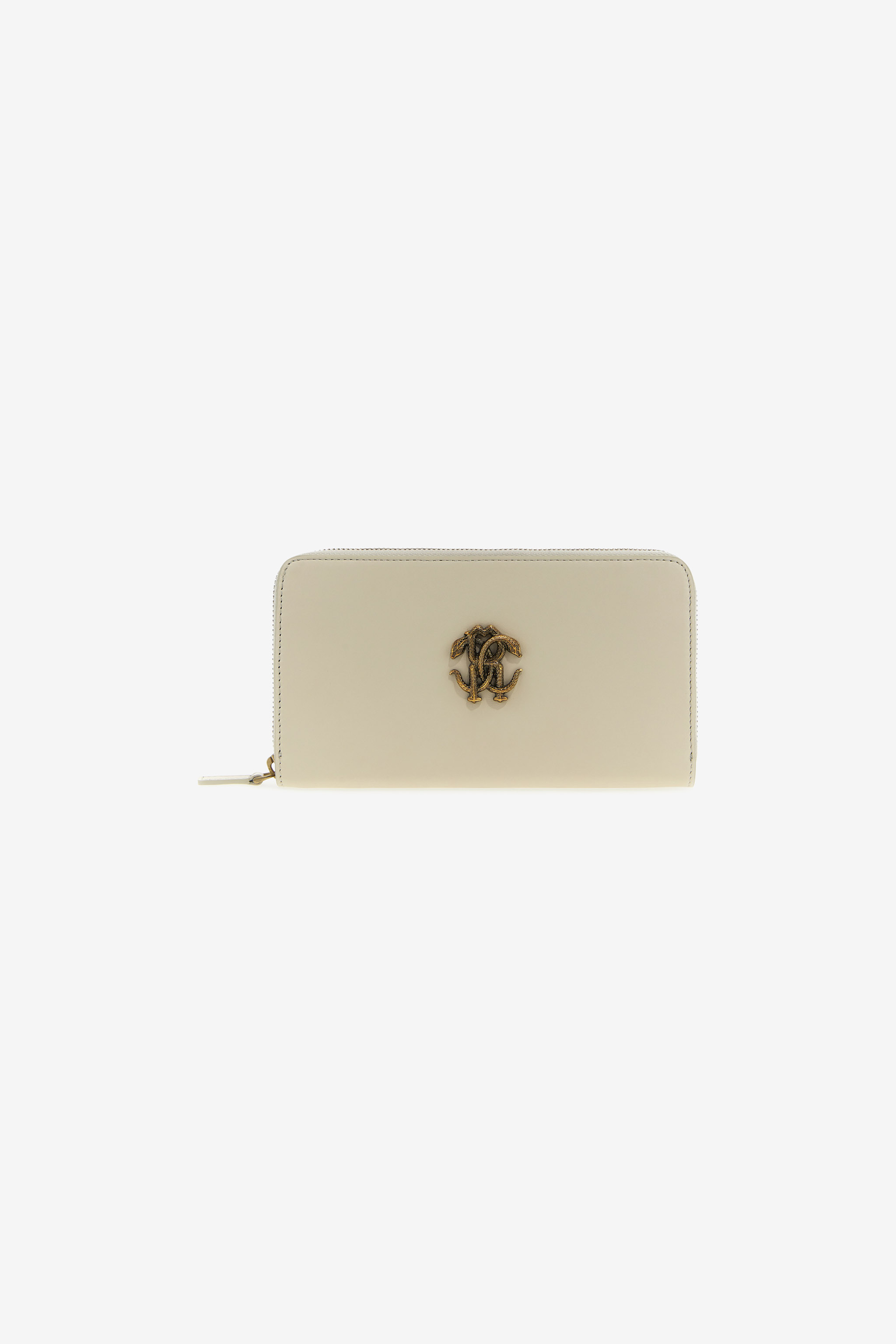 Roberto Cavalli Wallet With Monogram Rc And Zip In Ivory