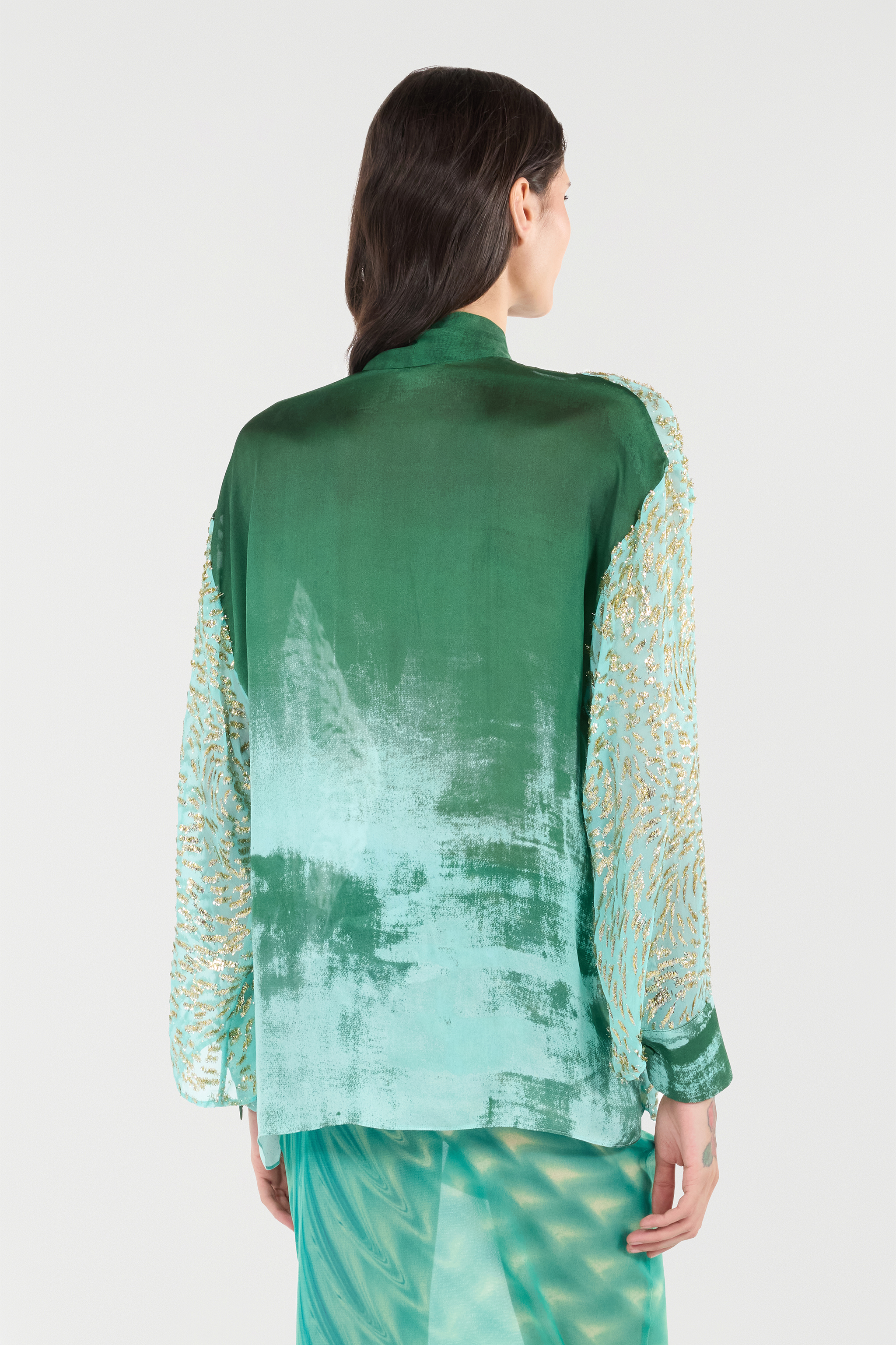 ROBERTO CAVALLI SILK BLEND BLOUSE WITH SHIMMERING PATTERN 