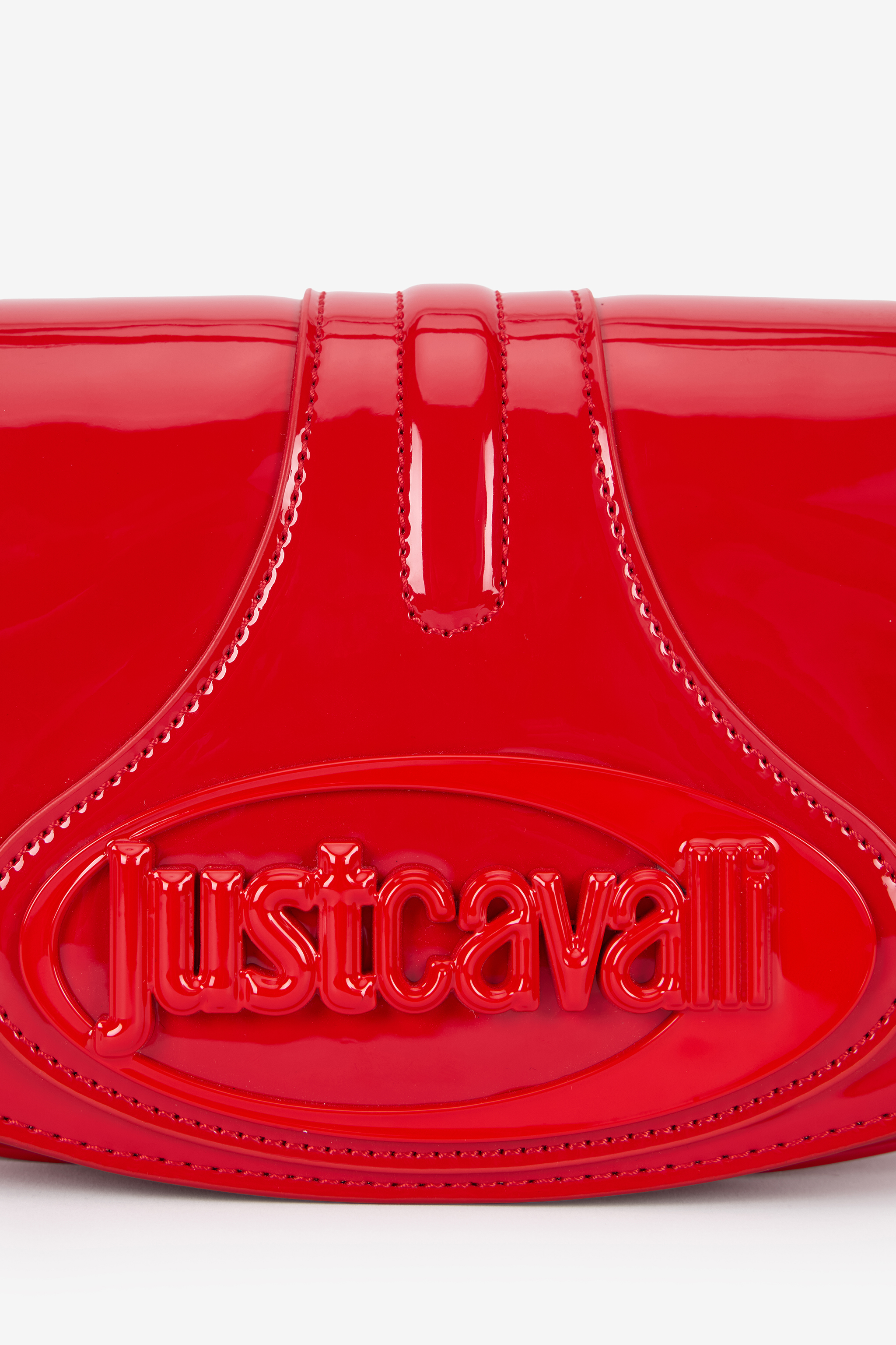 Red Glossy Shoulder Bag With Logo