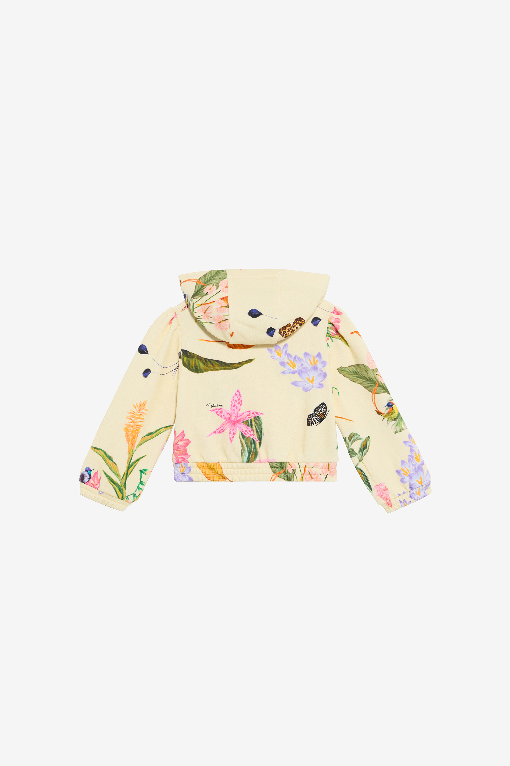 Roberto Cavalli Yellow Hoodie With Tropical Print In Yellow
