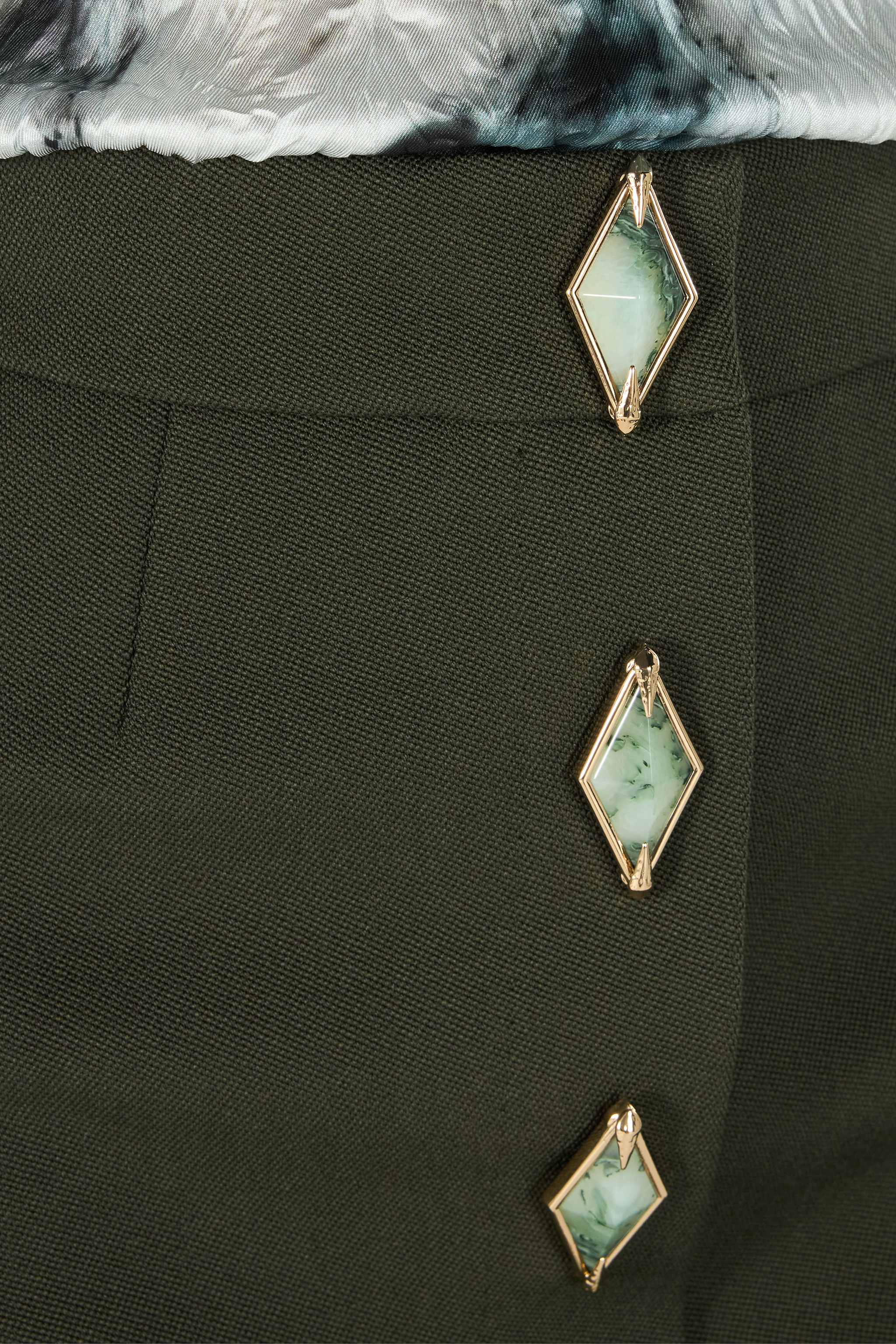 Roberto Cavalli Mini Skirt With Jewel Buttons In Dark Green