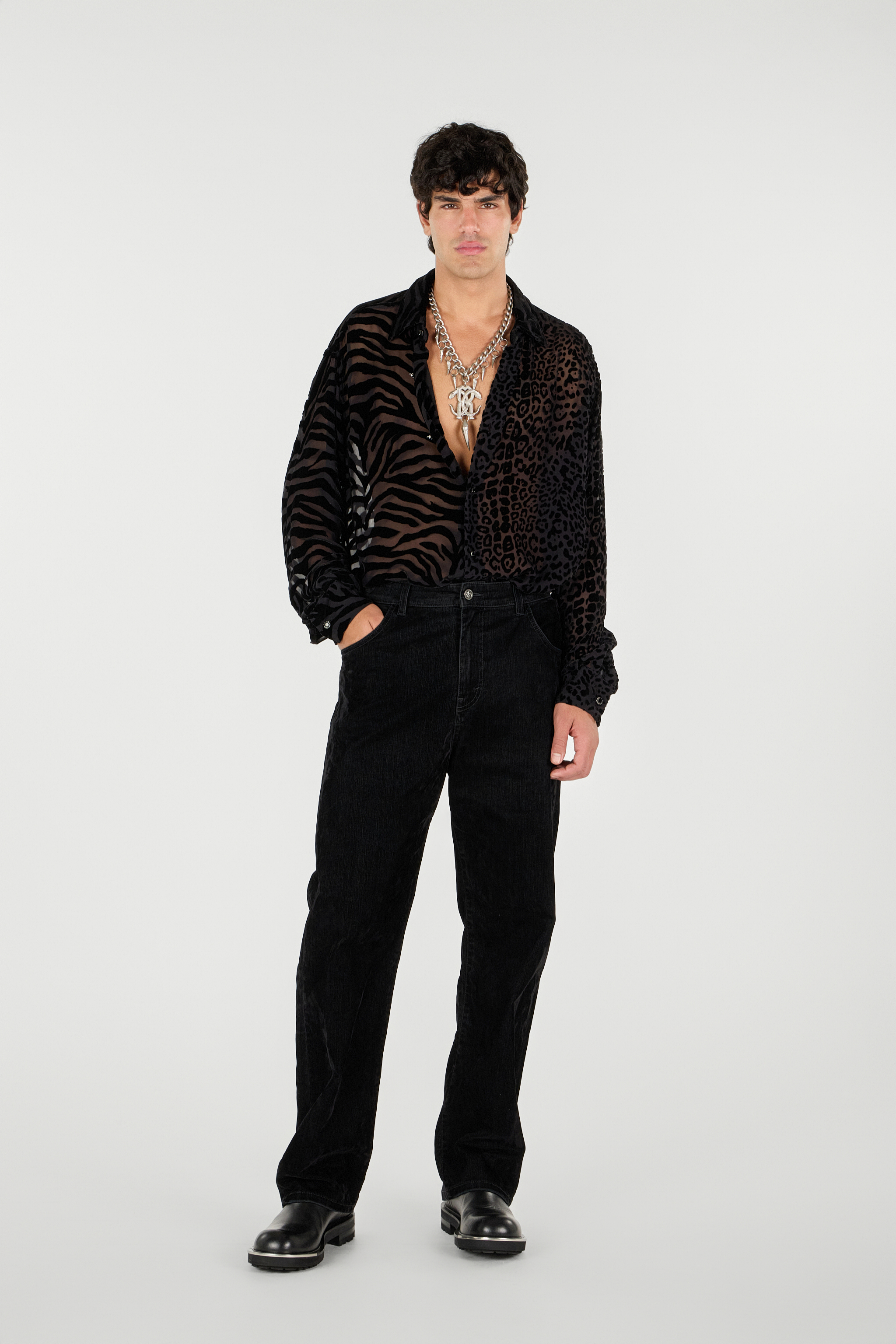 Roberto Cavalli Animal Print Shirt In Black