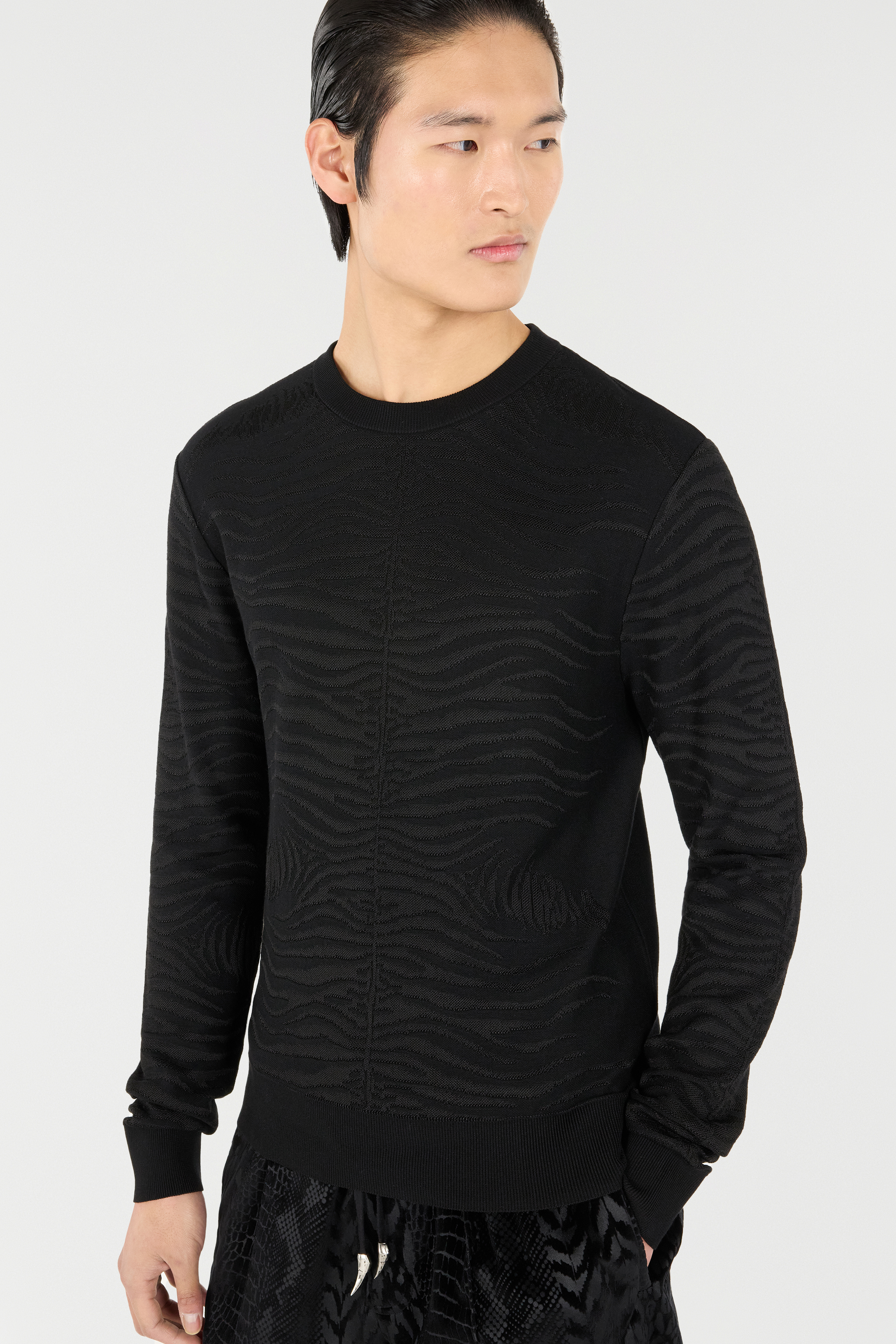 Roberto Cavalli Sweater With Zebra Pattern In Black