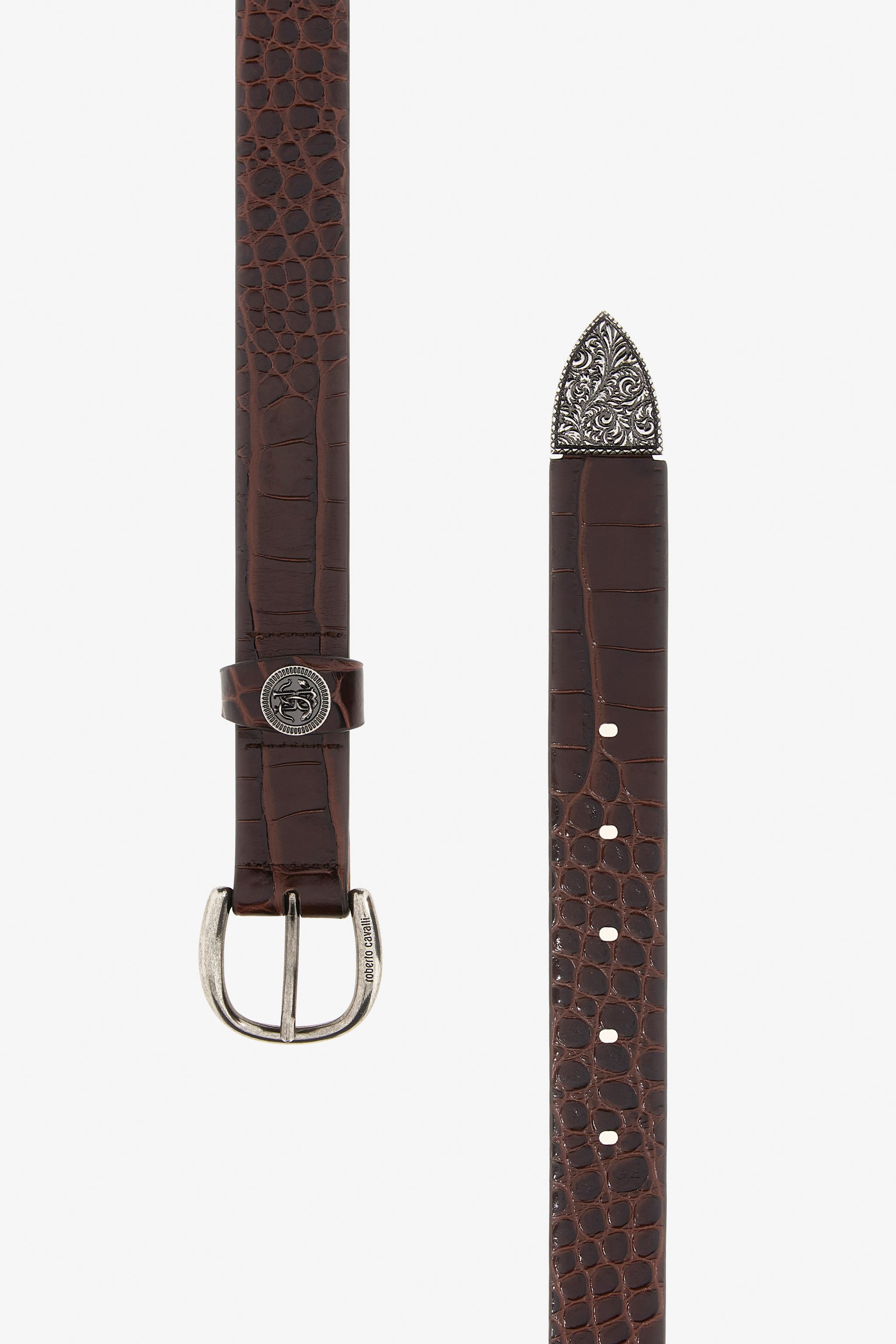 Roberto Cavalli Leather Belt With Buckle In Dark Brown