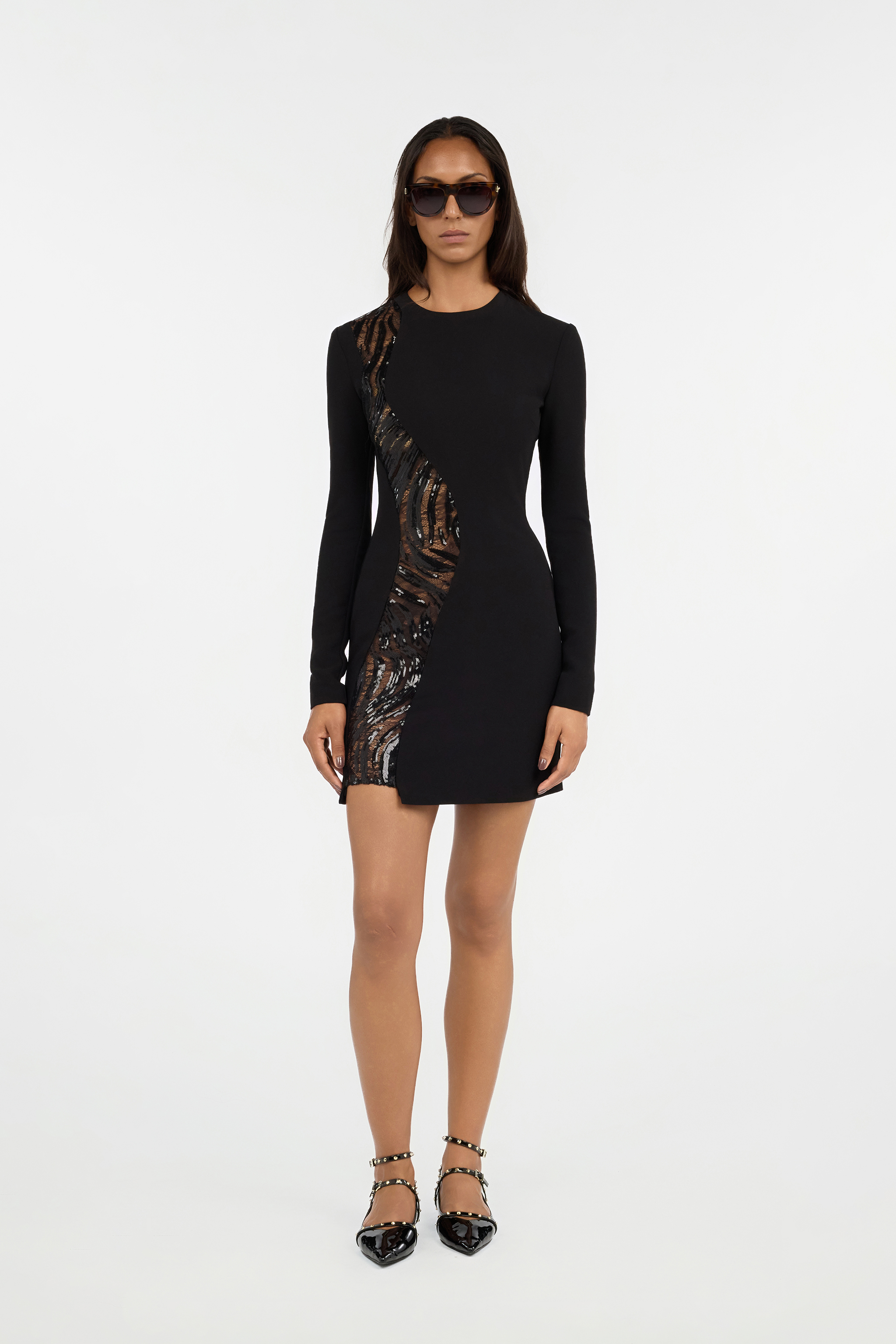 Black Mini Dress With Sequin Insert