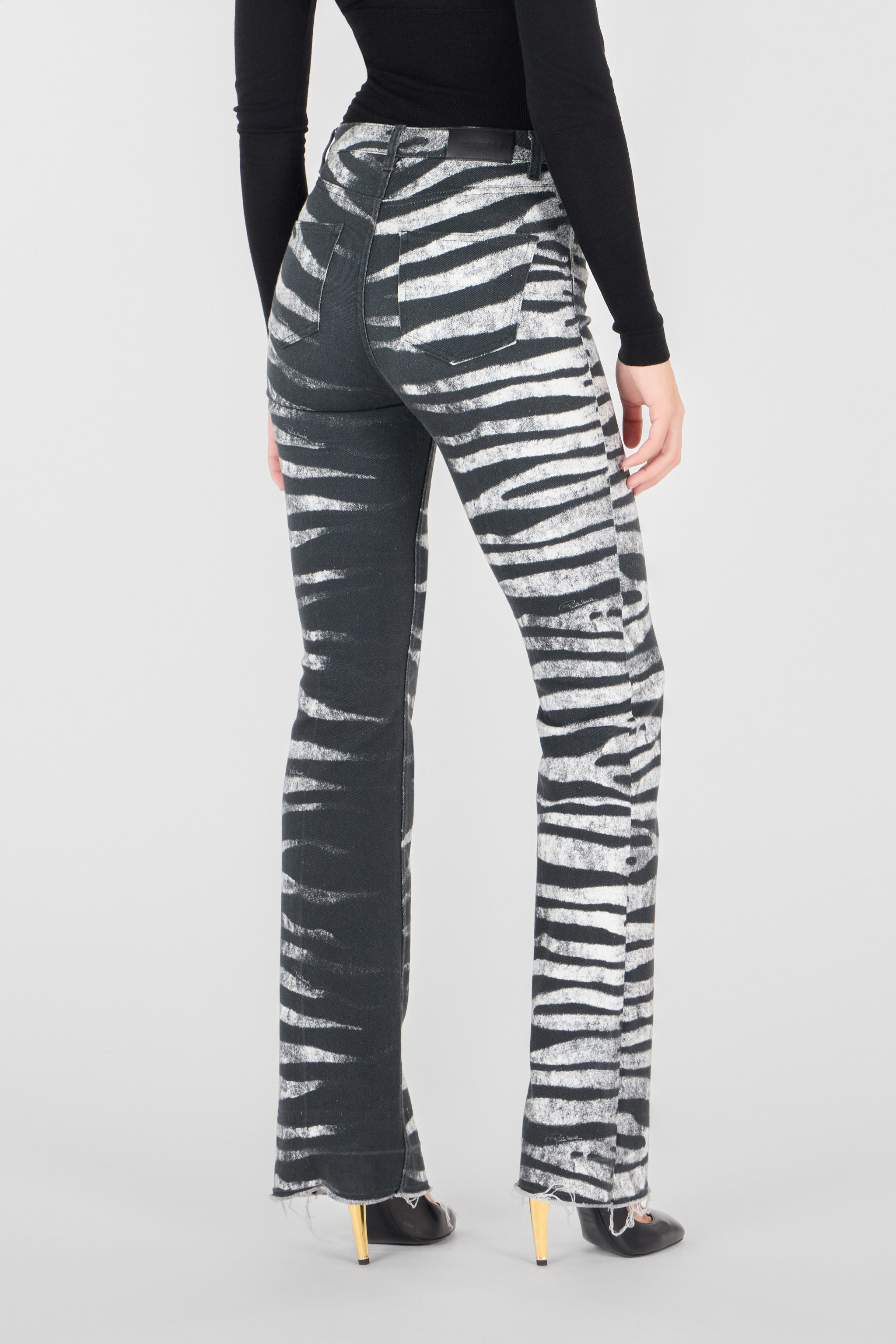 Roberto Cavalli Zebra Print Stretch Drill Straight Jeans In Black/white