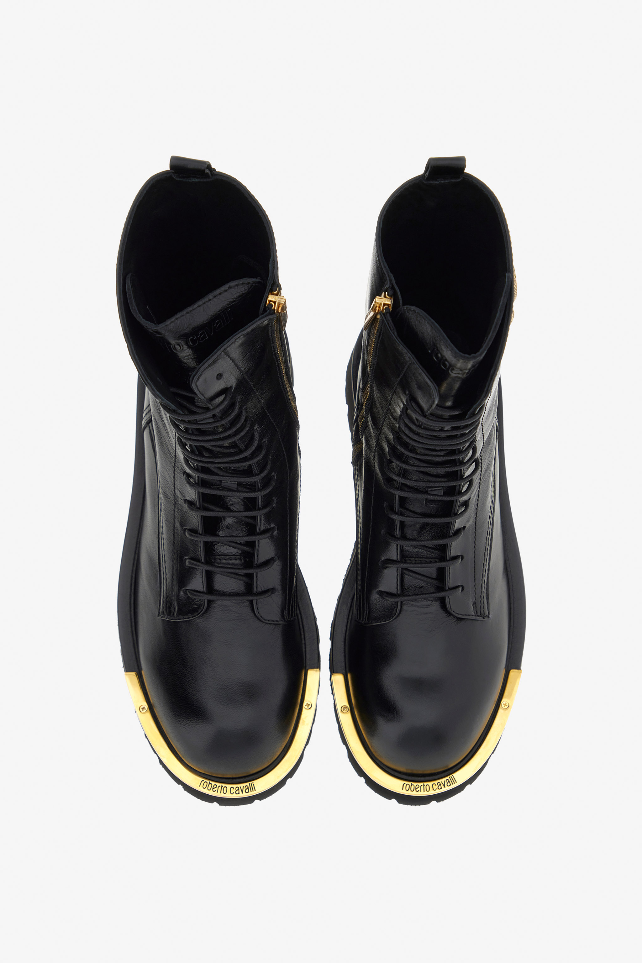 Roberto Cavalli Combat Boot With Rc Logo In Black