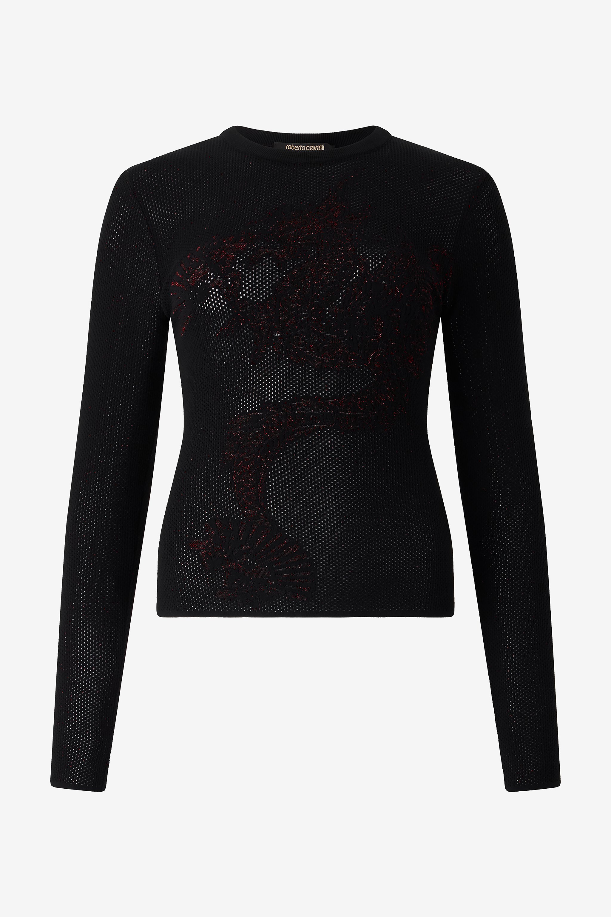 Roberto Cavalli Micro-openwork Sweater With Dragon In Black