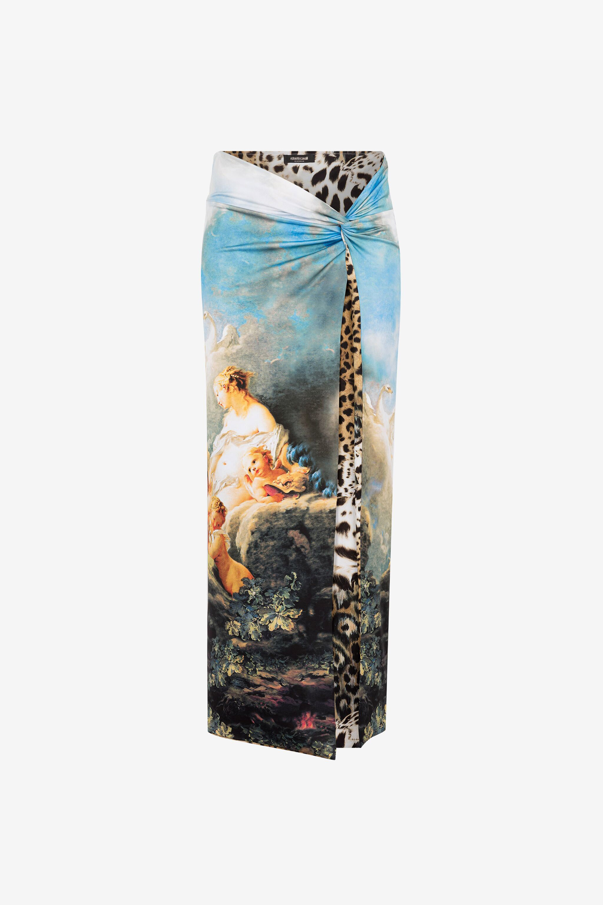 Painting-print asymmetric skirt in Light blue for Women | Roberto