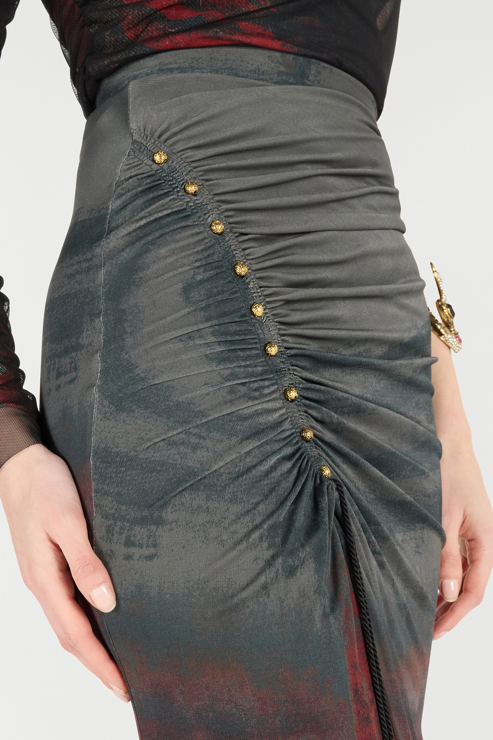 Mottled-Effect Midi Skirt