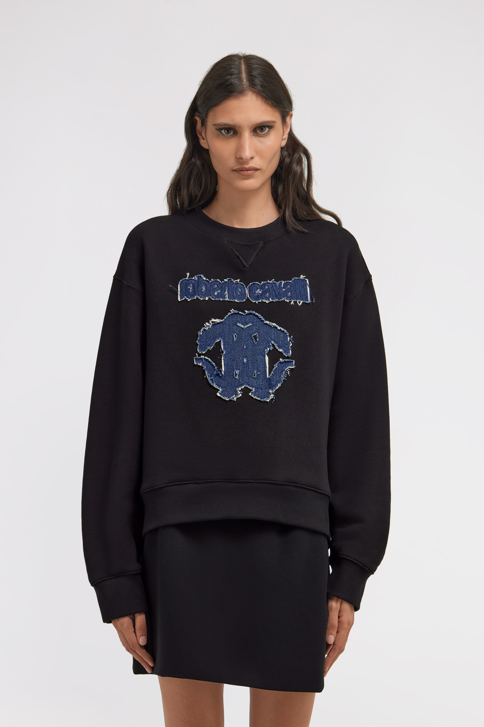 Roberto Cavalli Sweatshirt With Embroidered Logo In Black