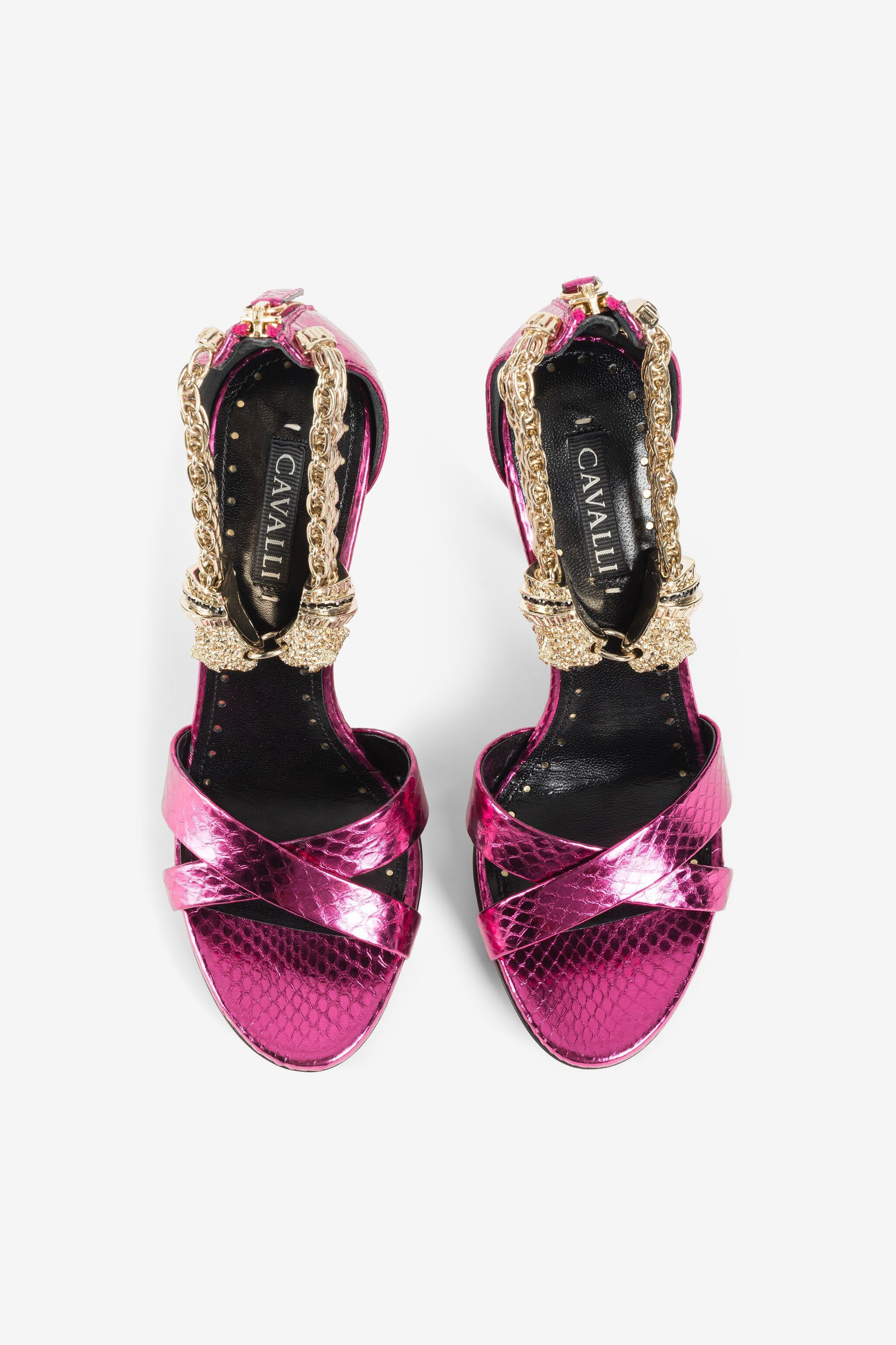 ROBERTO CAVALLI CRYSTAL-EMBELLISHED PANTHER HEAD SANDALS
