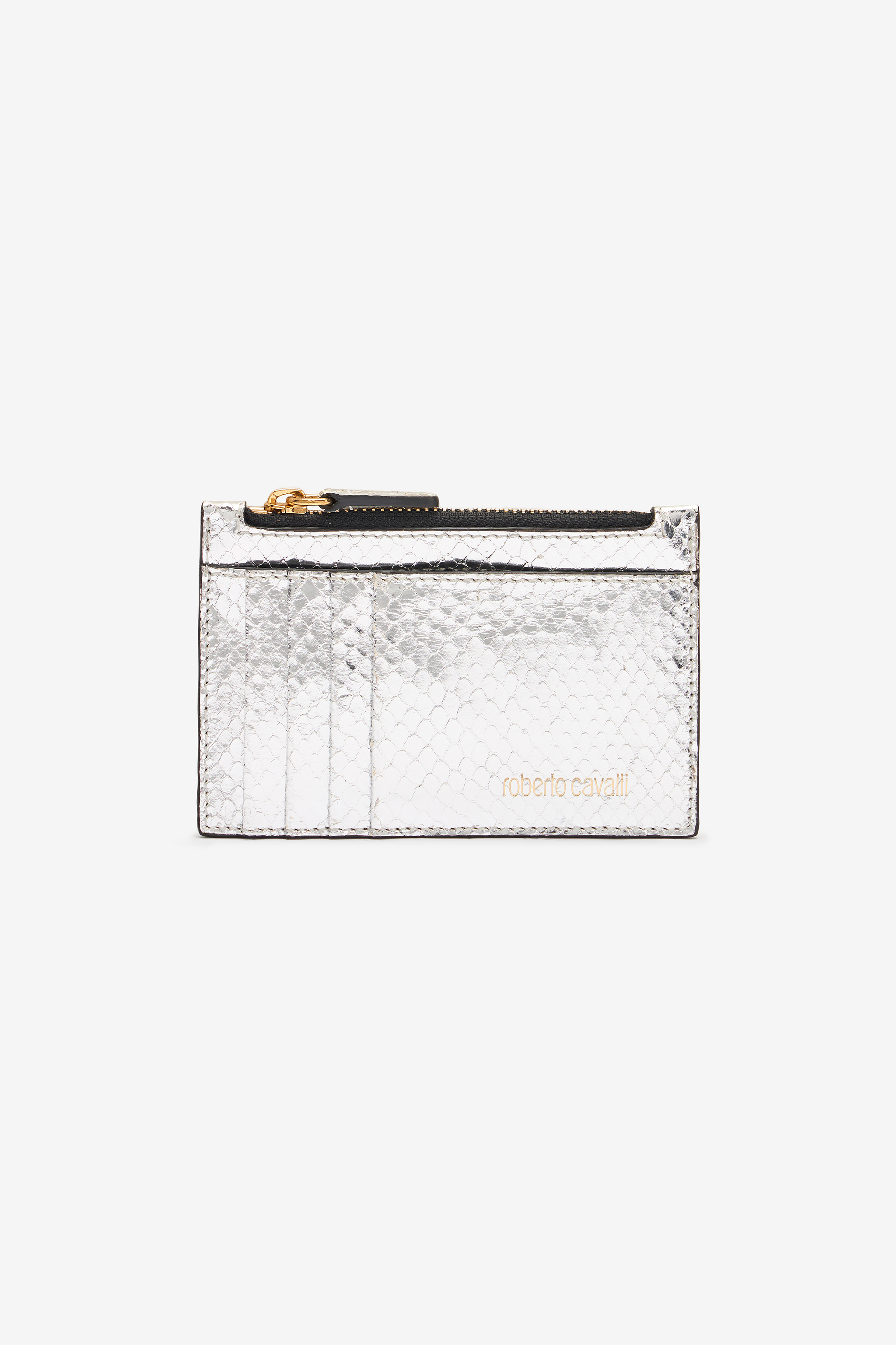 Roberto Cavalli Metallic Snake-scale Card Holder In Silver