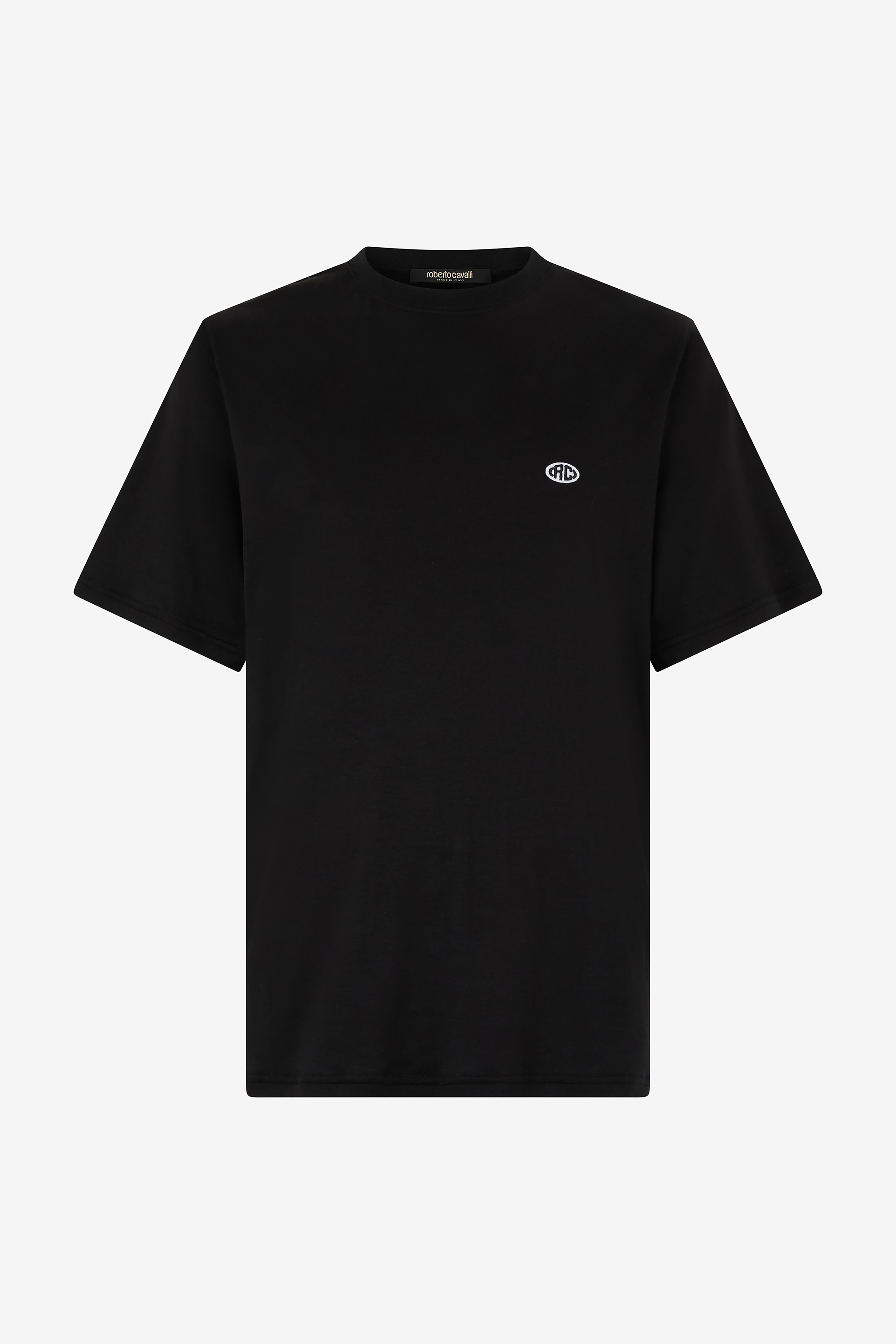 Roberto Cavalli Men's Black T-Shirt With Logo Patch - Promo Sale Fw2025