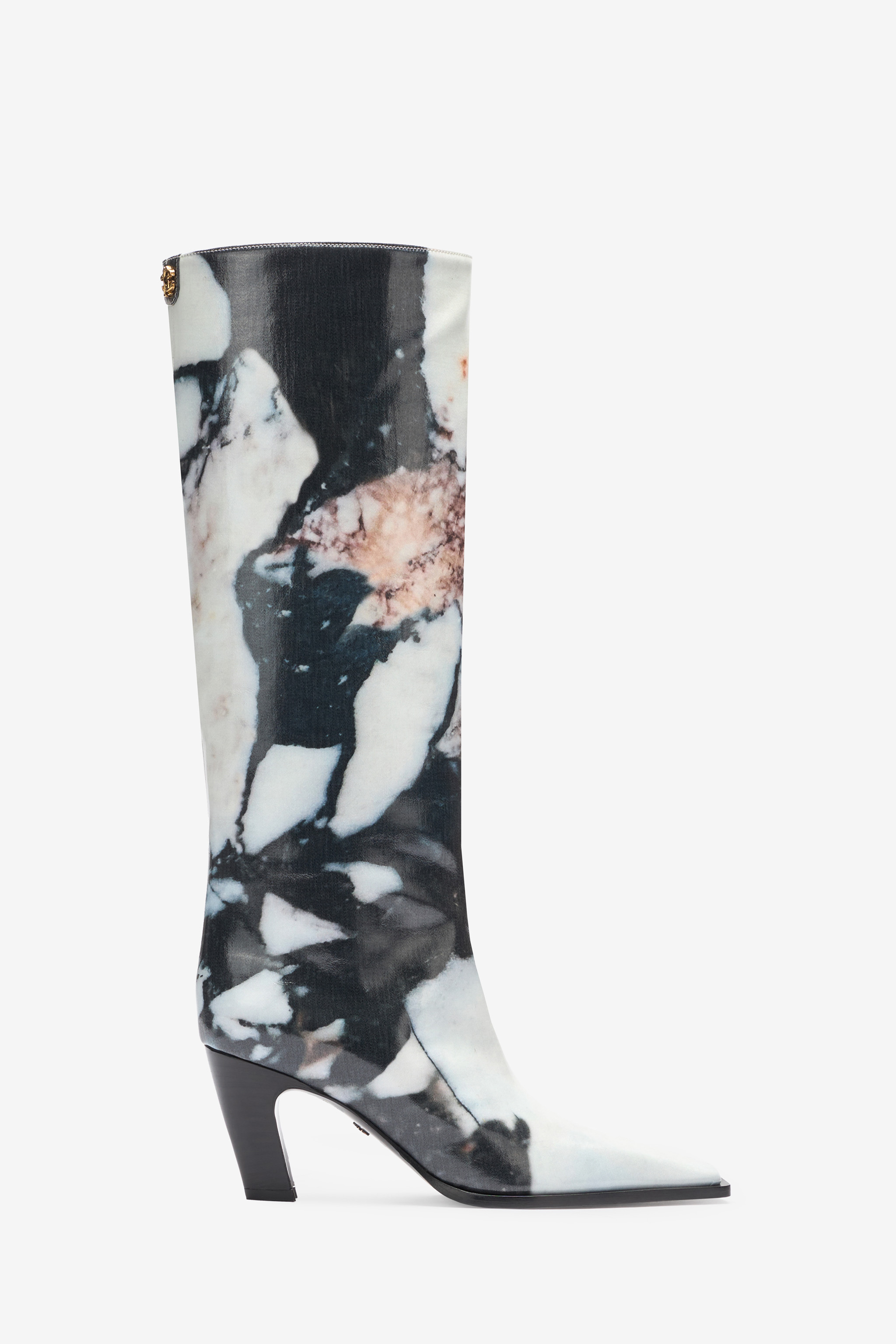 Roberto Cavalli Knee-high Boots With Marble Print In Black/white