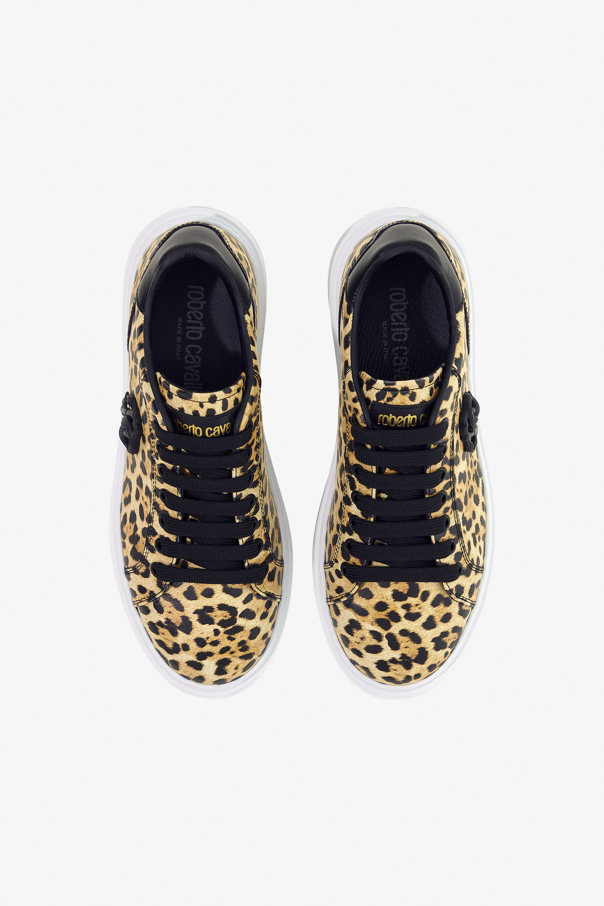 Roberto Cavalli Low-top Sneakers With Jaguar Print In Light Brown