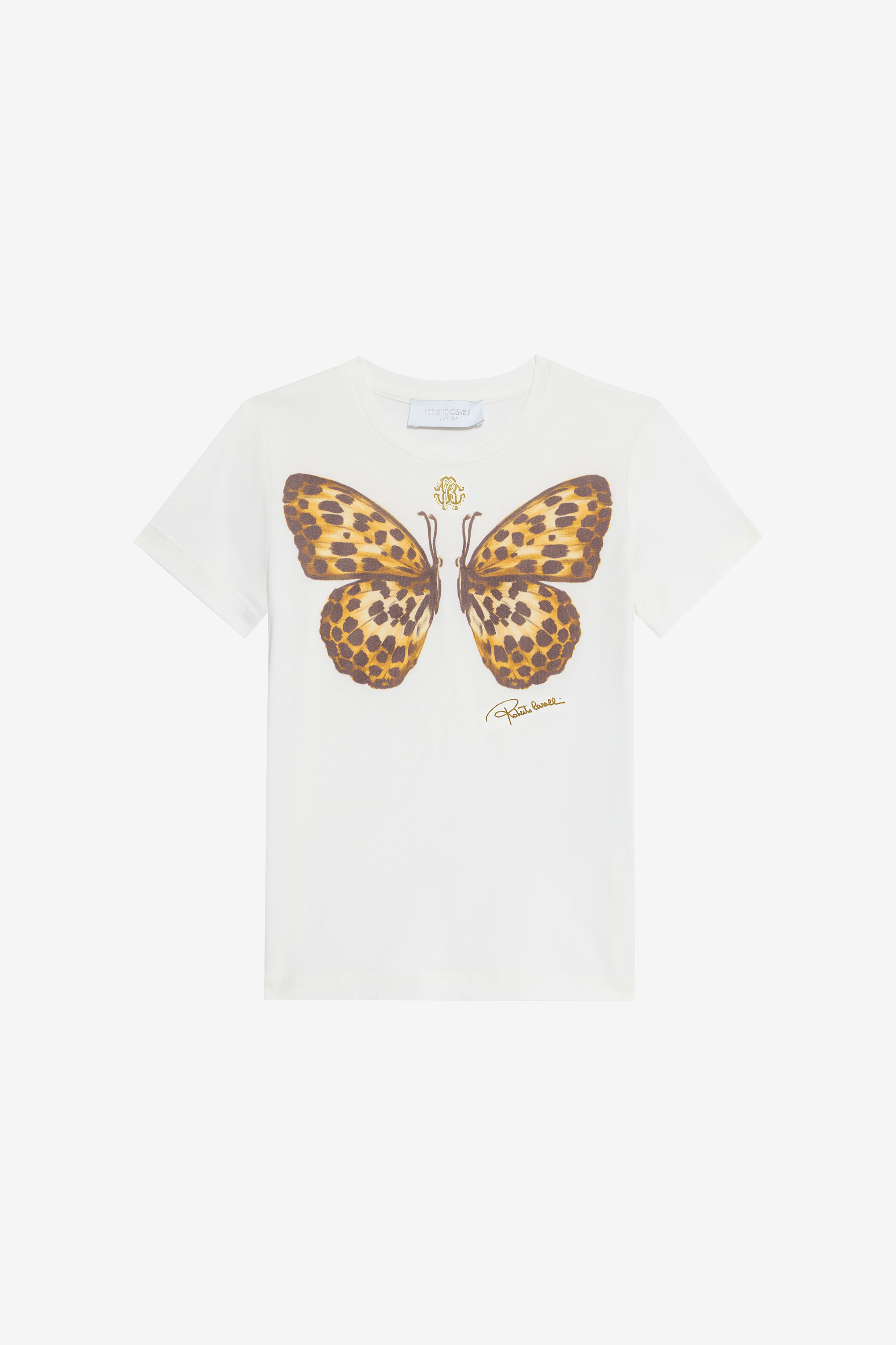 Roberto Cavalli Girls White Butterfly Print T-Shirt - T-Shirts Milky