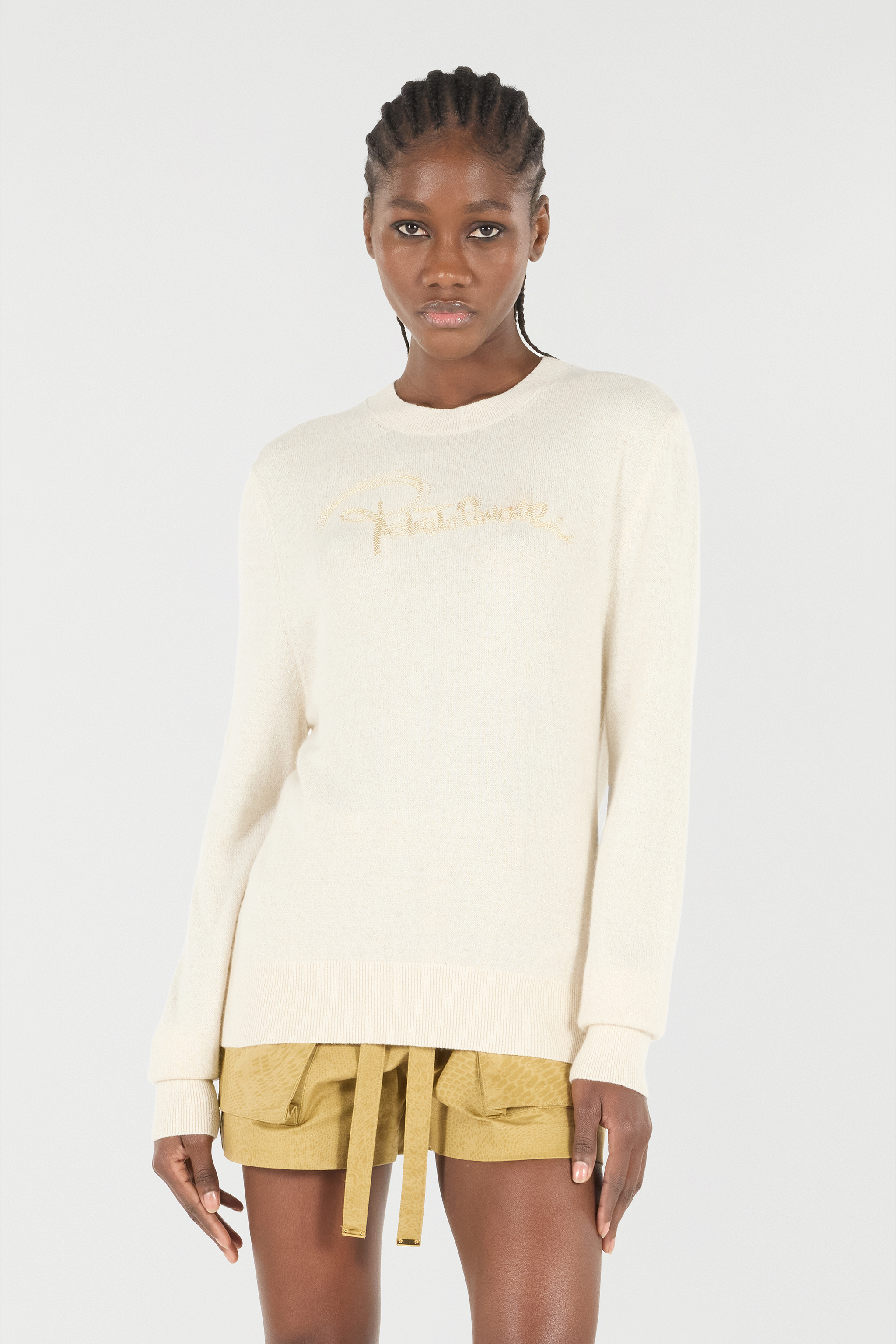 Roberto Cavalli Sweater With Embroidered Logo In Bianco 110602