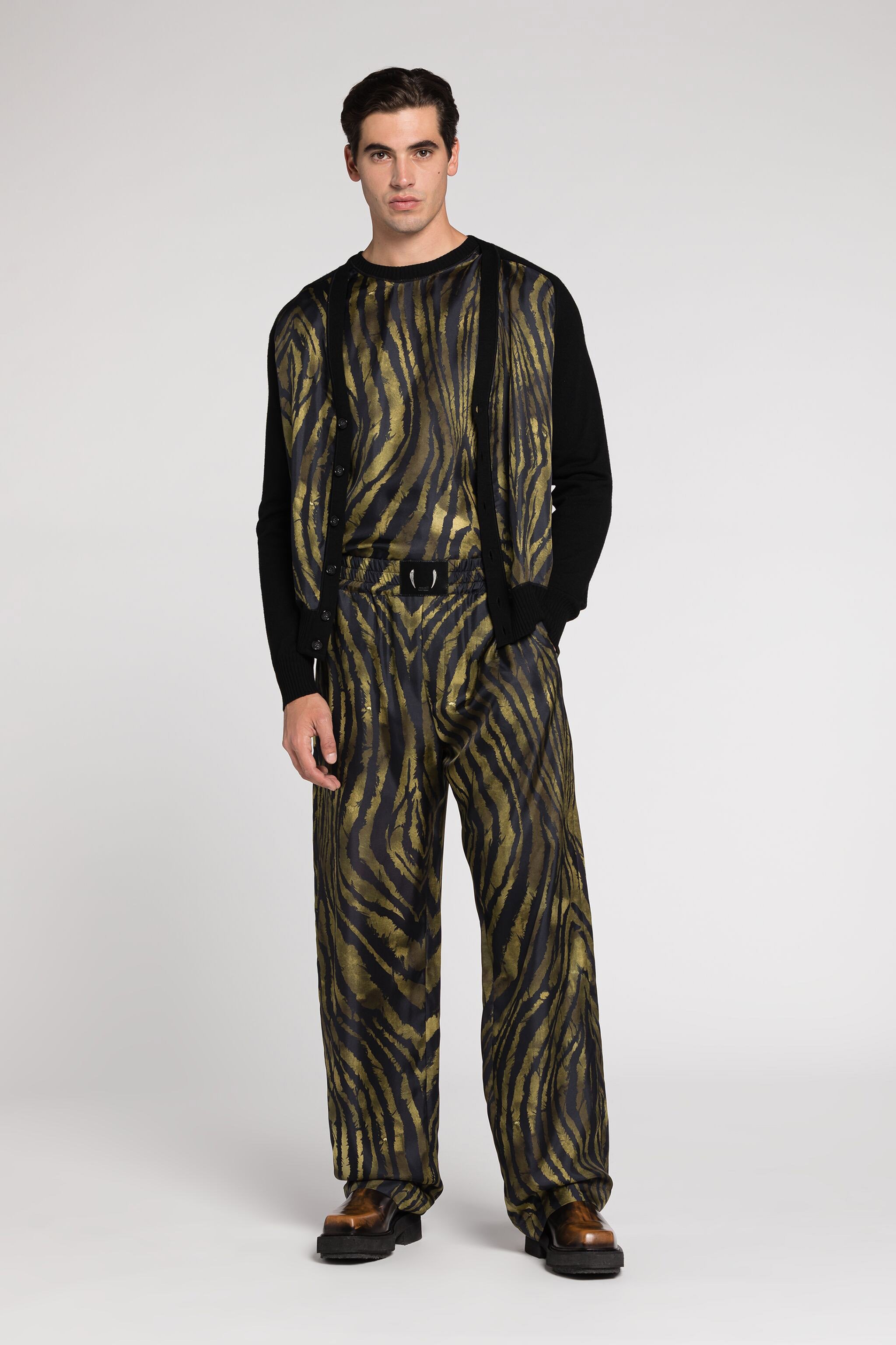 Roberto Cavalli Freedom-print Panelled Sweater In Dark Green/black