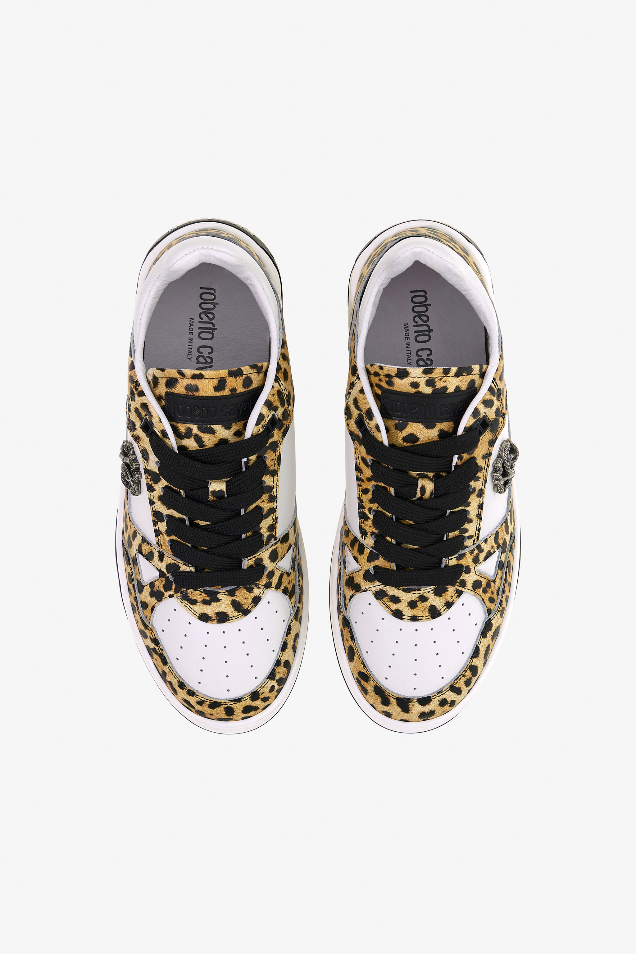 Roberto Cavalli Low-top Sneakers With Jaguar Print In Light Brown
