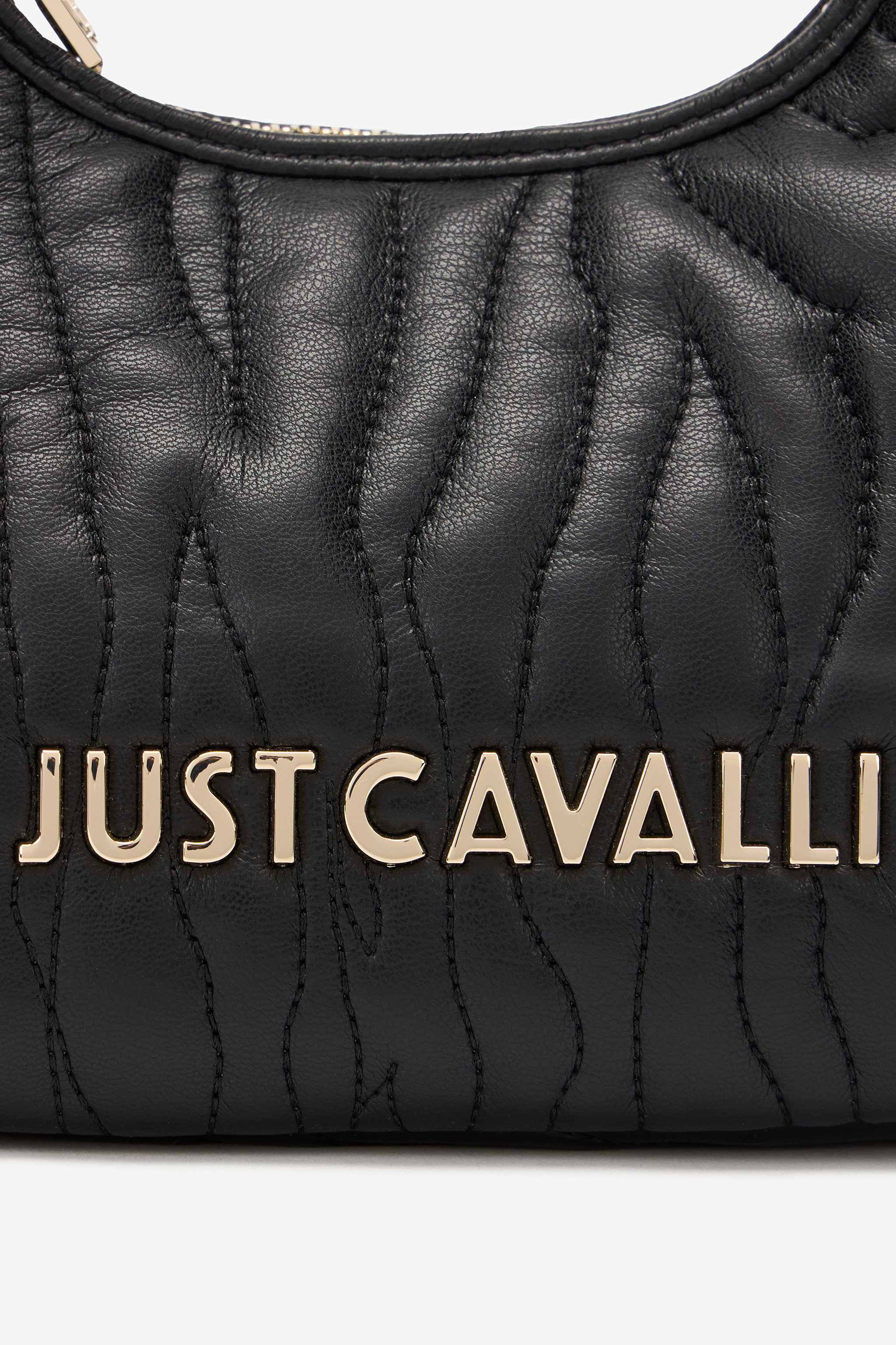 Shop Roberto Cavalli Abgesteppte Hobo-tasche Mit Logo In Black