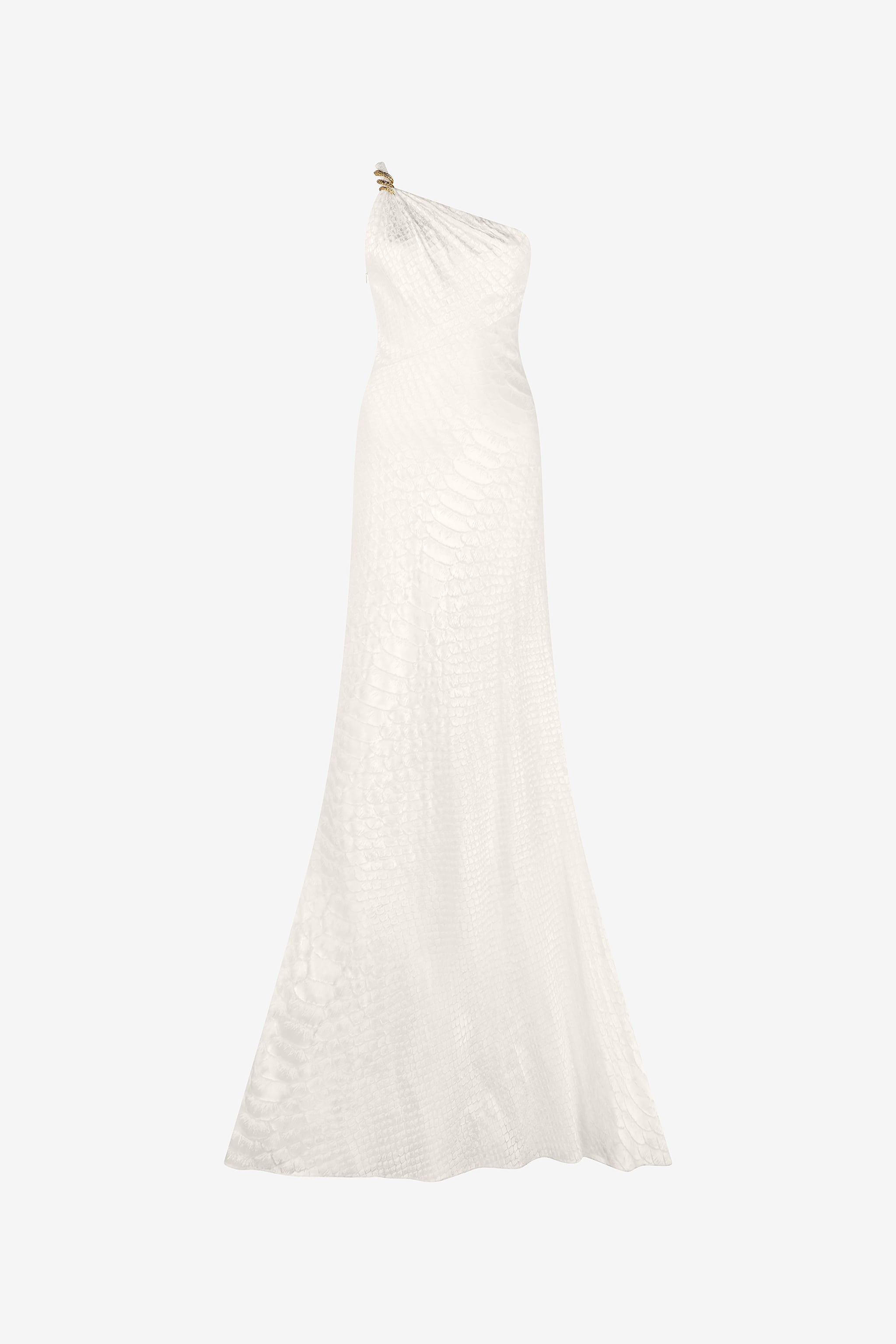 Roberto Cavalli White One-Shoulder Dress with Serpentine Print