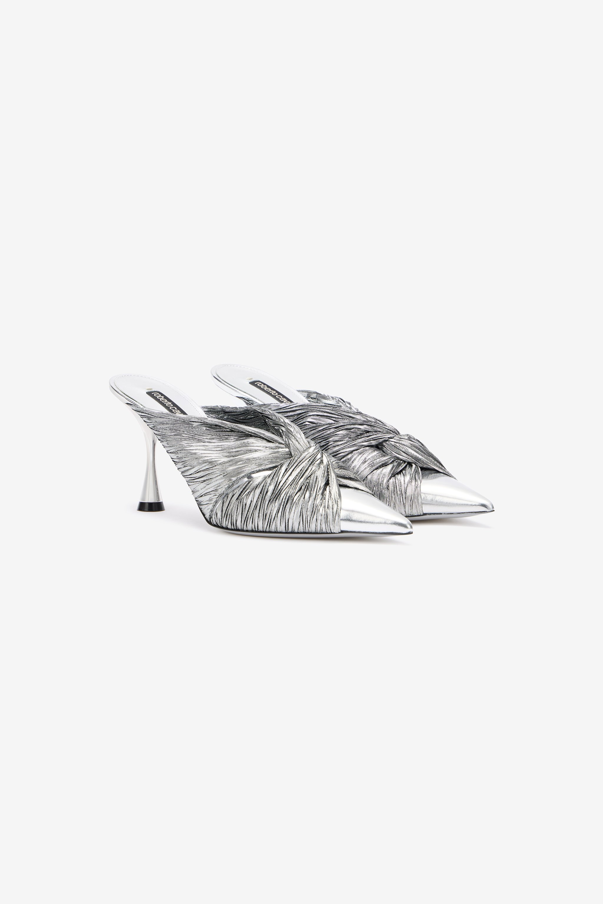 Roberto Cavalli Mules With Knotted Detail In Argento/palladio