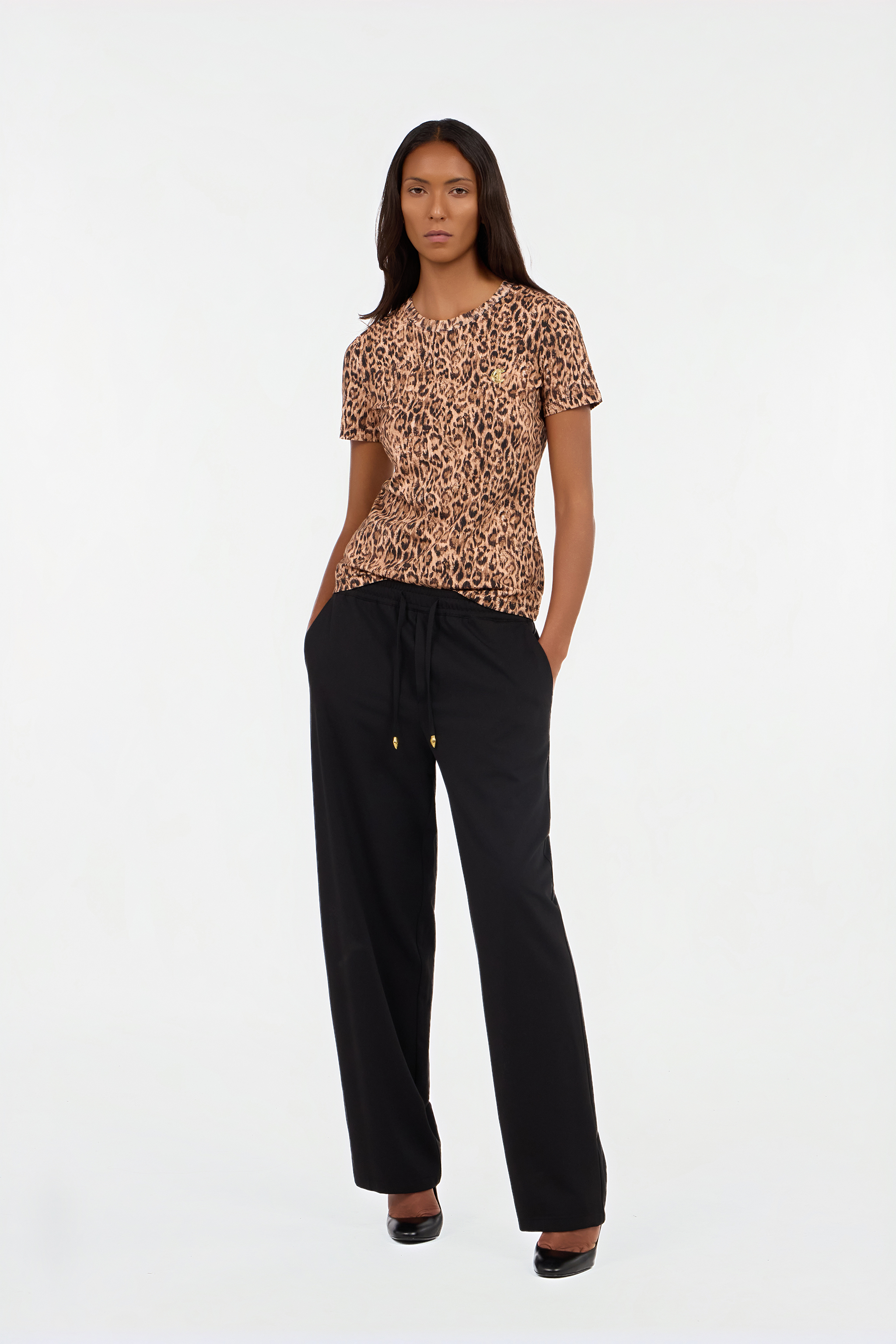 Roberto Cavalli Leopard Skin Print T-shirt With Logo In Animal Print