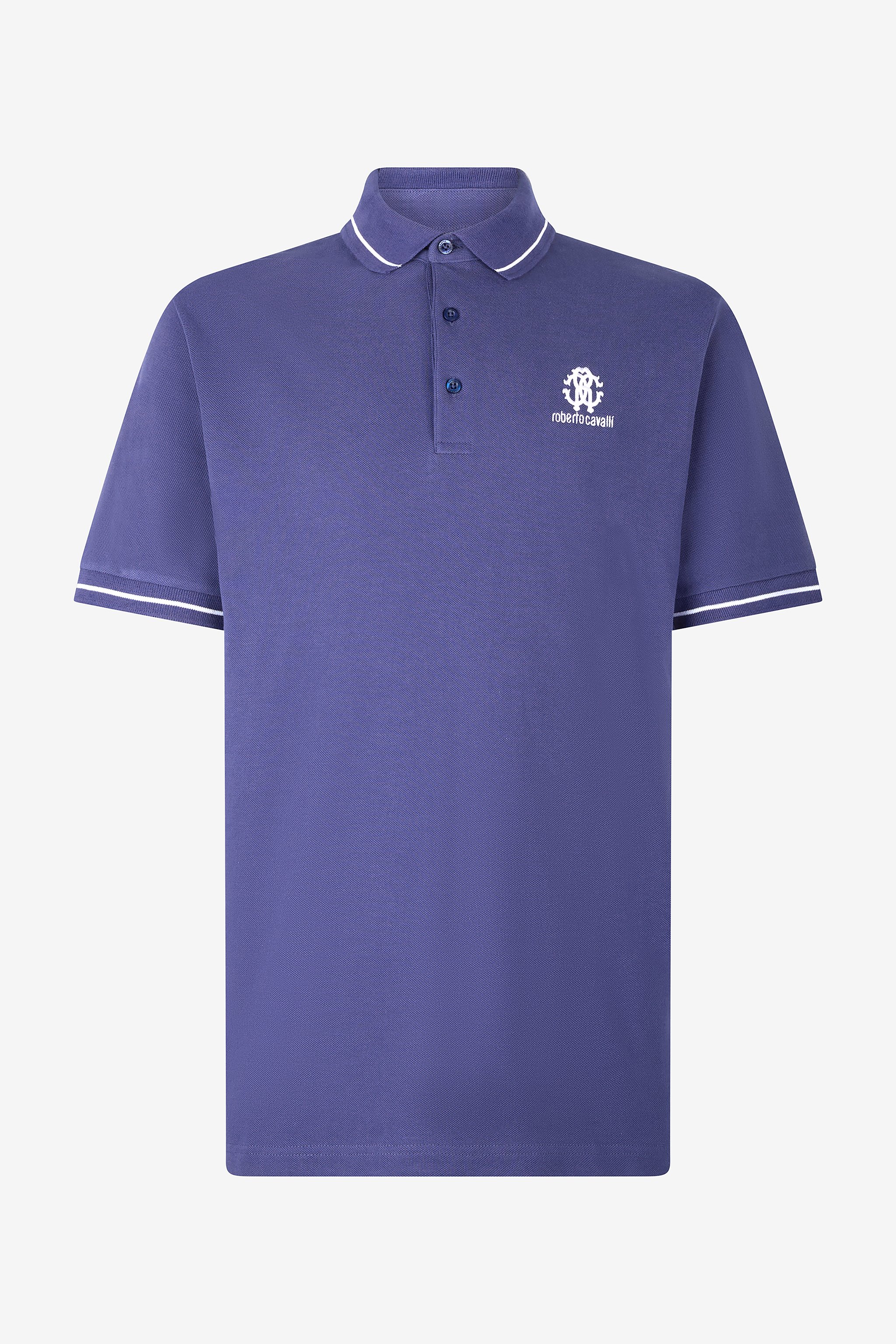 Roberto Cavalli Polo Shirt With Monogram Rc And Logo In Navy
