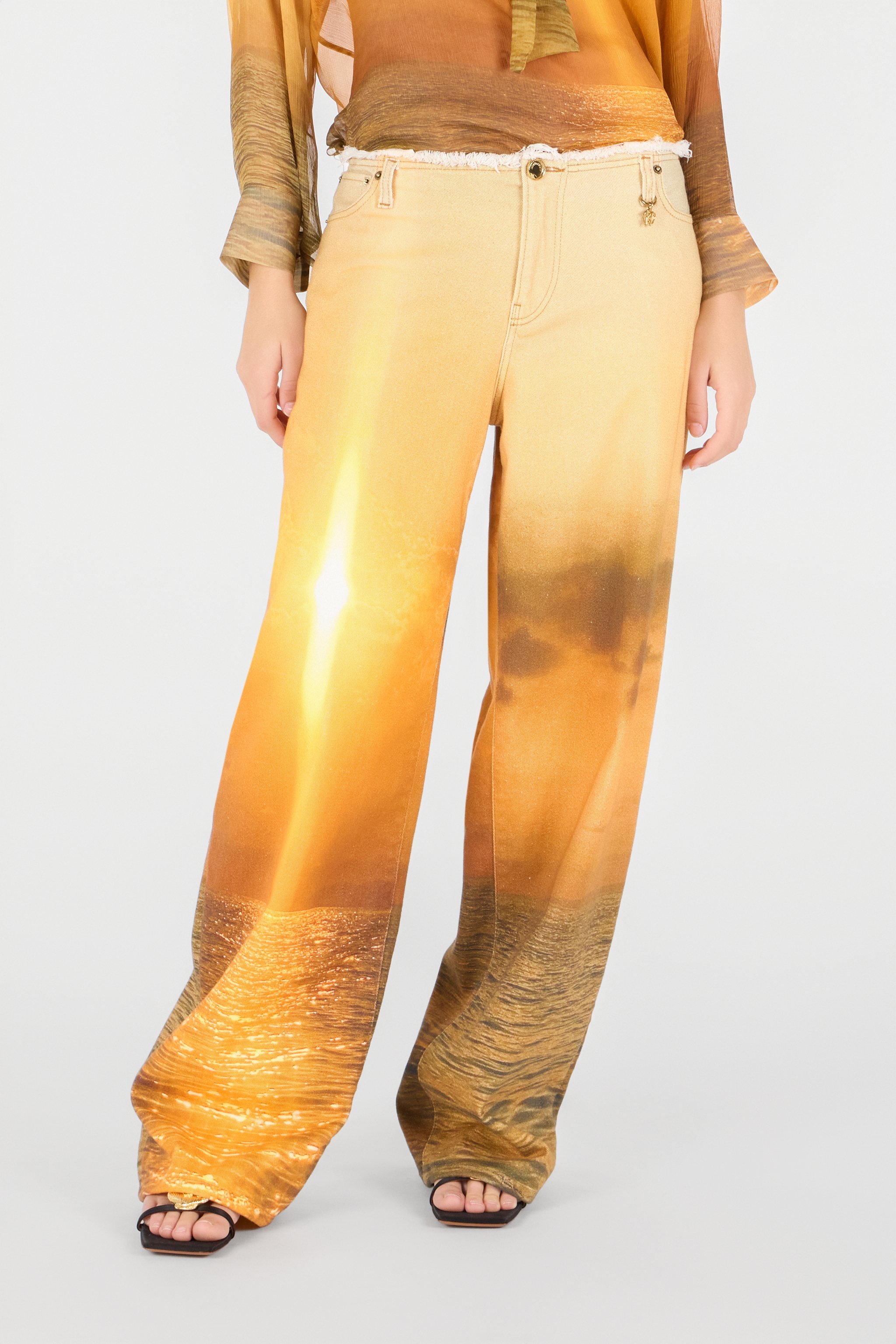 Roberto Cavalli Graphic-print Trousers In Orange