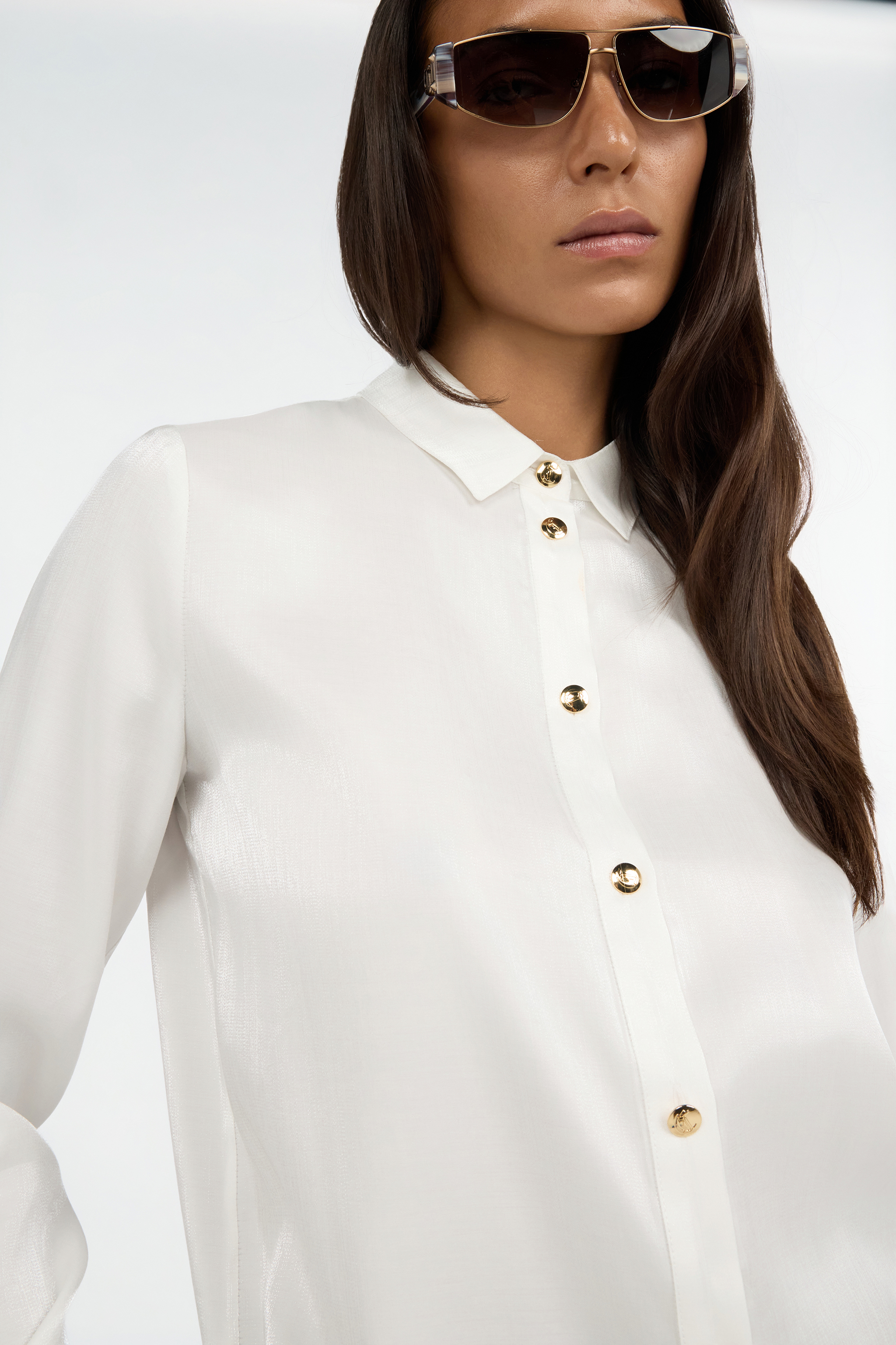 Roberto Cavalli White Shirt With Gold Buttons In White