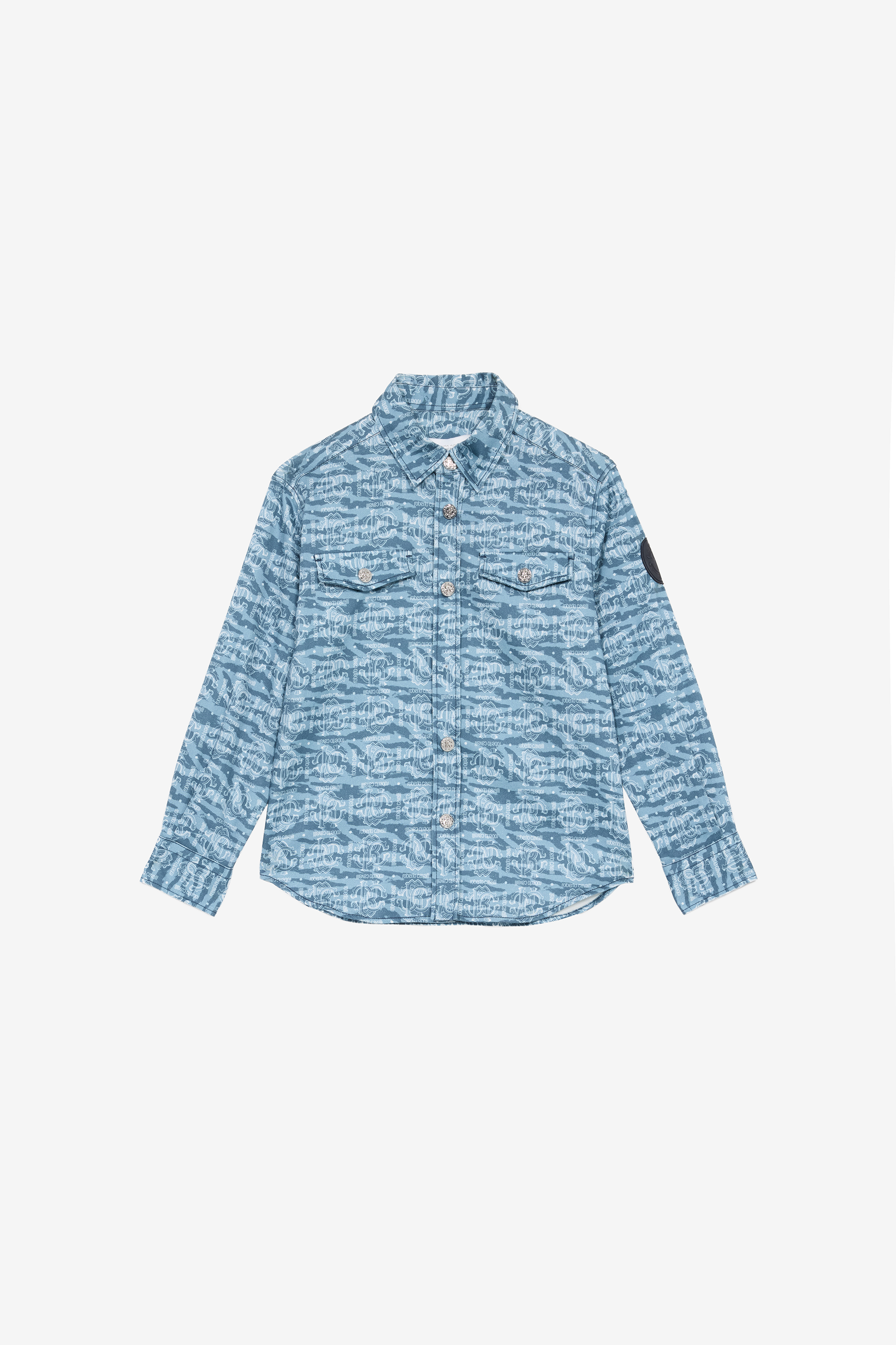 Roberto Cavalli Boys Light/Blue Shirt With Tiger Skin Print And Patch - S (4-16Y)
