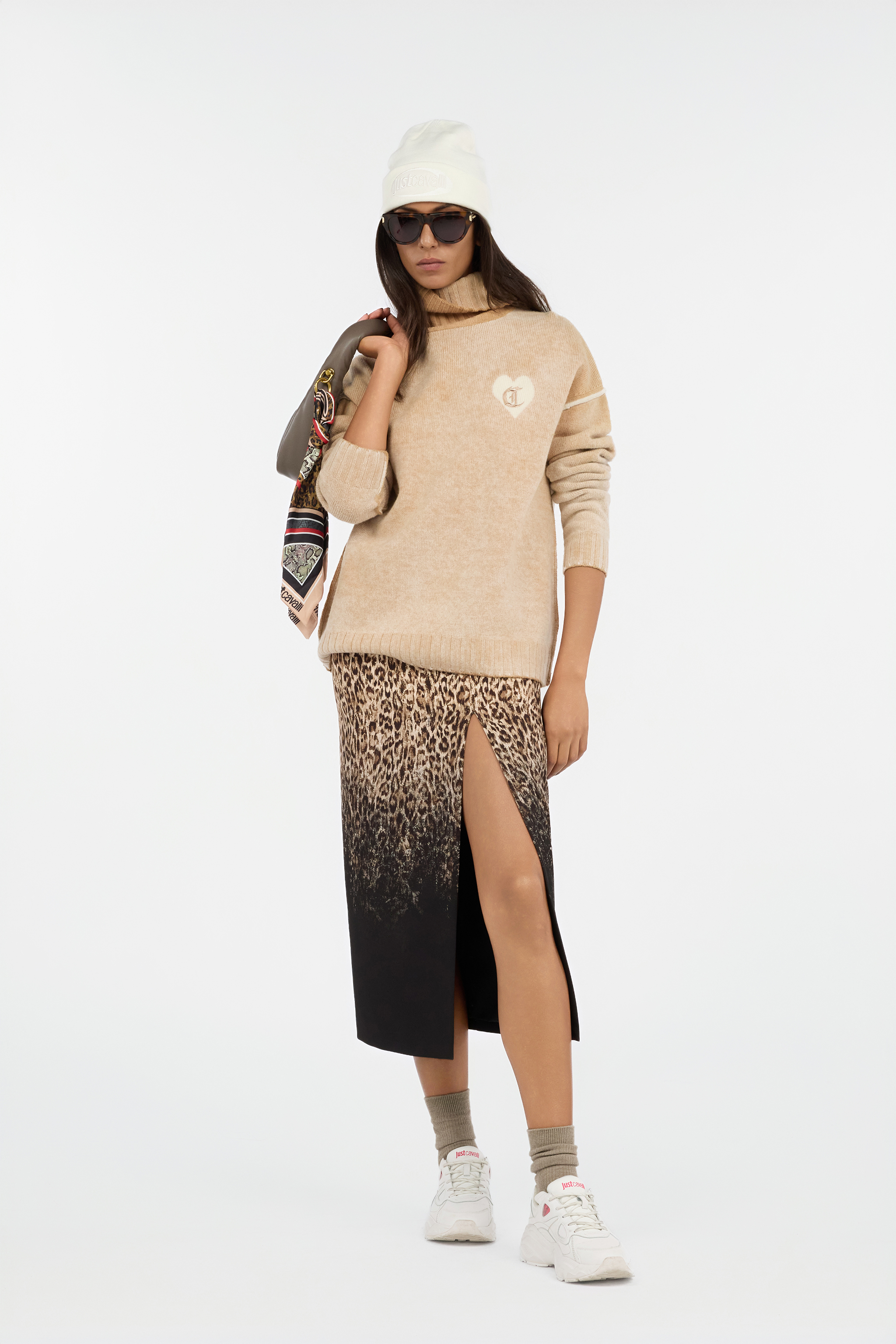 Roberto Cavalli Leopard Print Midi Skirt
