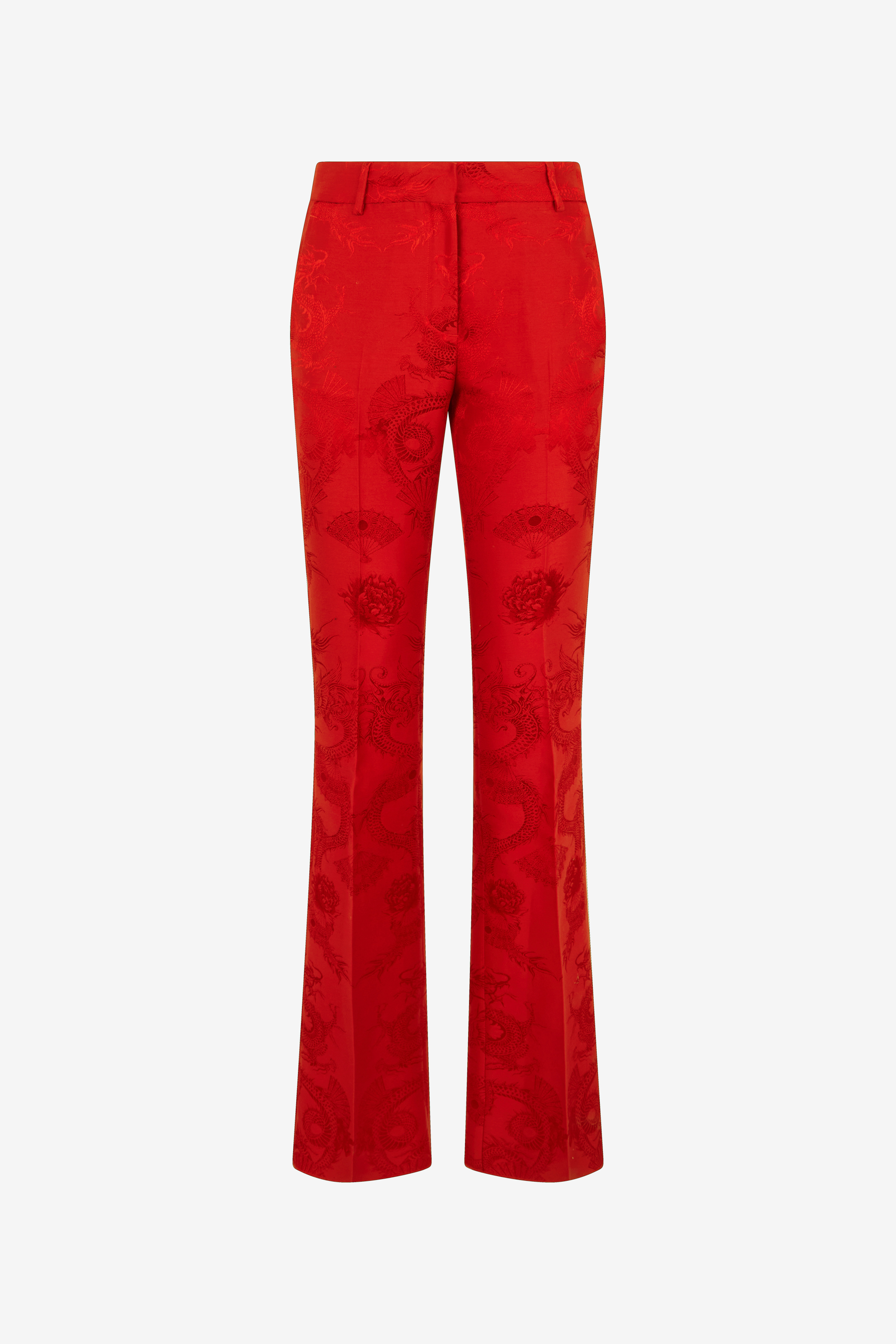 Roberto Cavalli , Wide Trousers, Female, Red, S, Florentine Flowers Jacquard Flare Trousers - Image 2