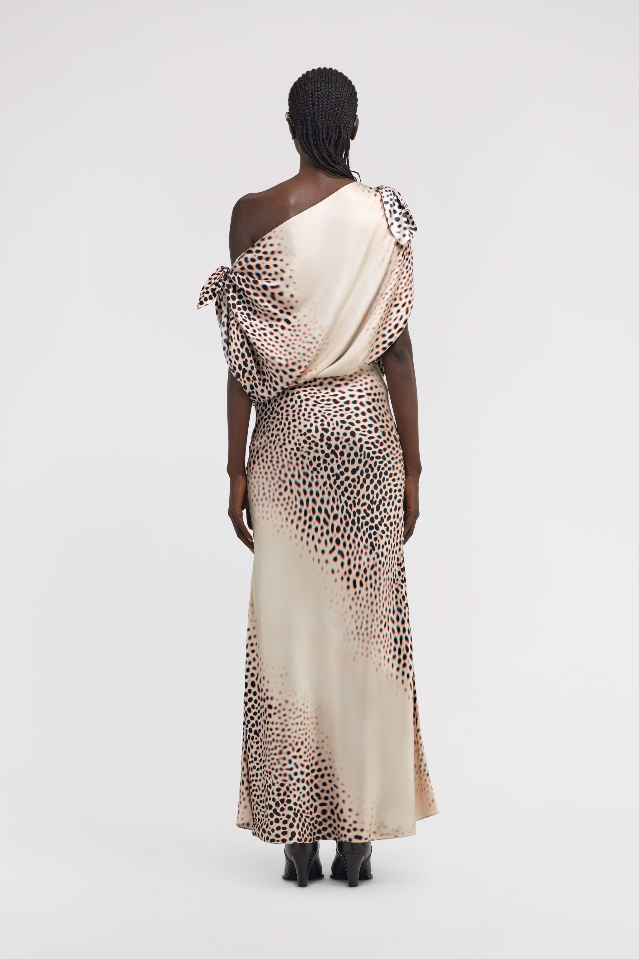Roberto Cavalli Print Cowl-neck Tie Shoulder Silk Gown In Ivory