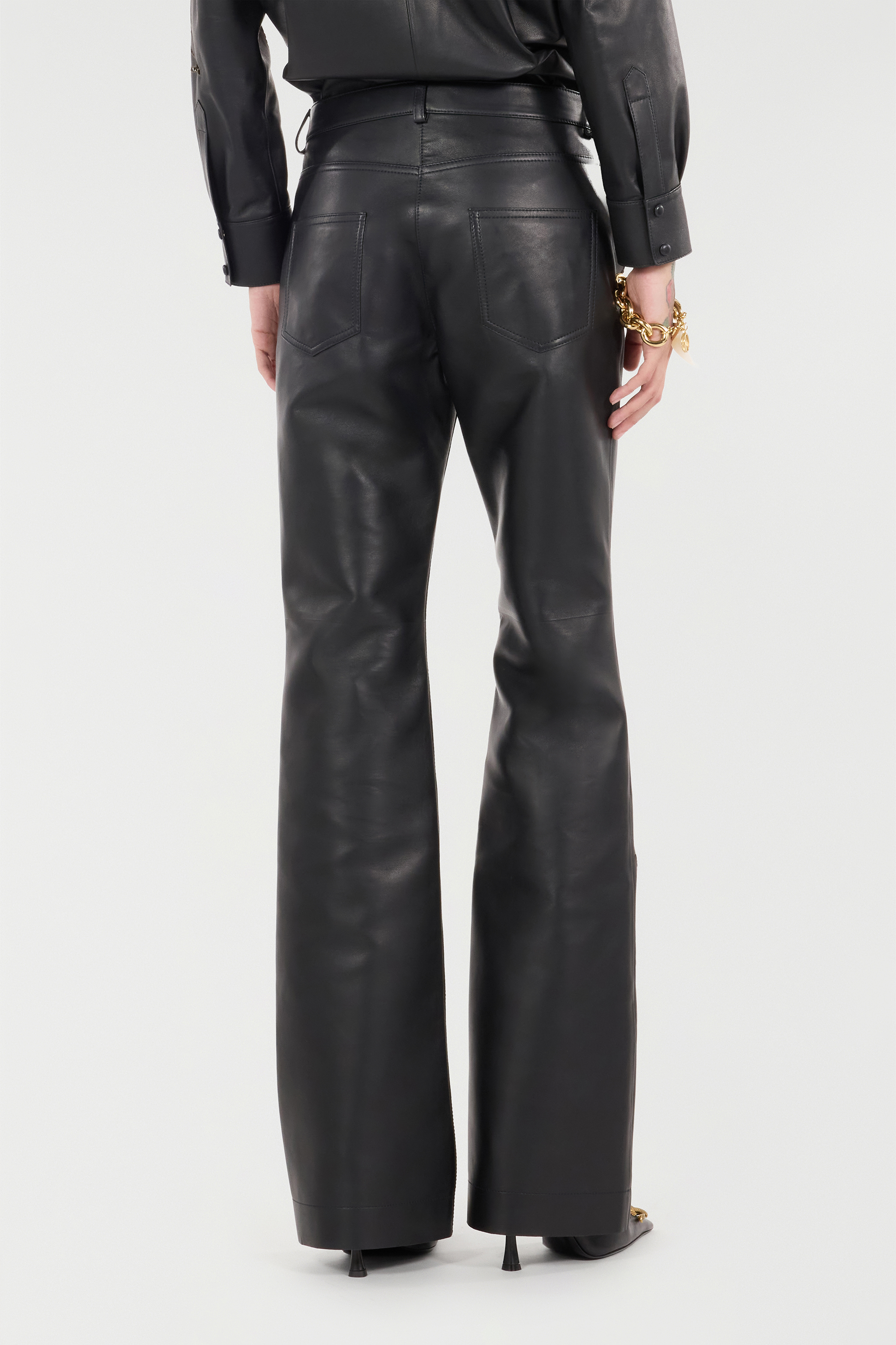 Roberto Cavalli Leather Pants With Perforated Roses In Black