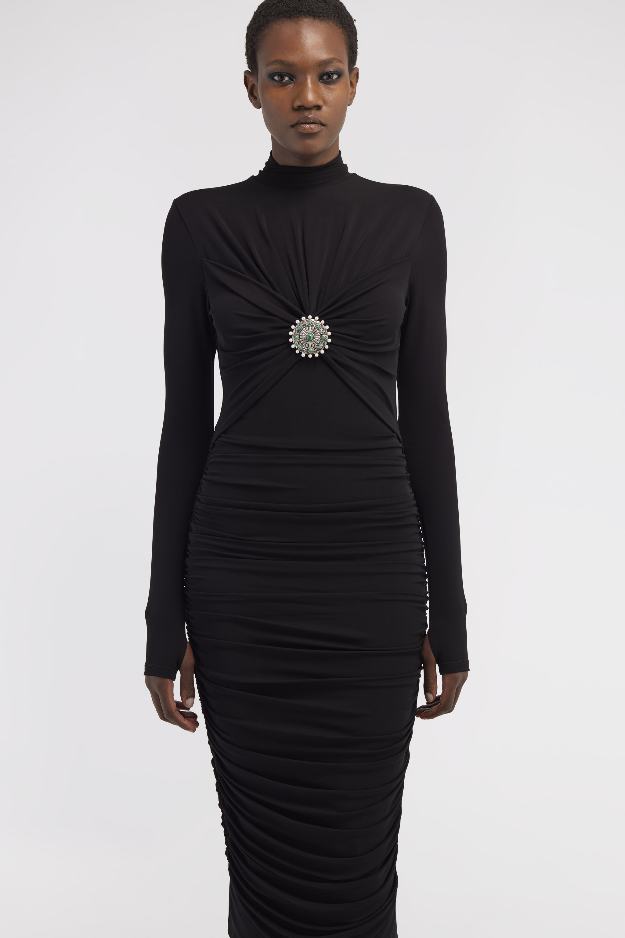 ROBERTO CAVALLI MIDI-KLEID MIT RÜSCHEN UND STEINEN