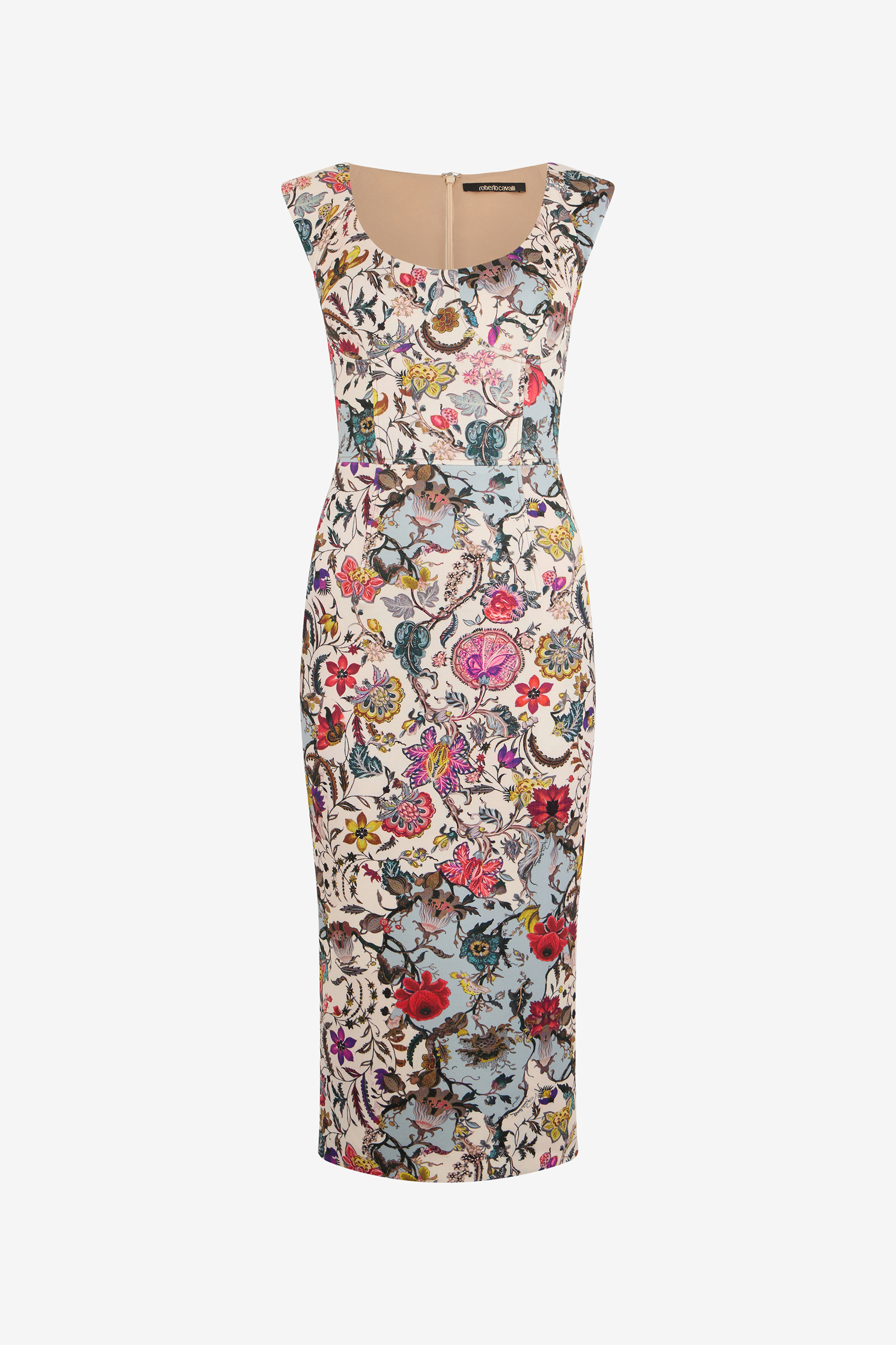 Roberto Cavalli Sheath Dress with Florentine Flowers Print