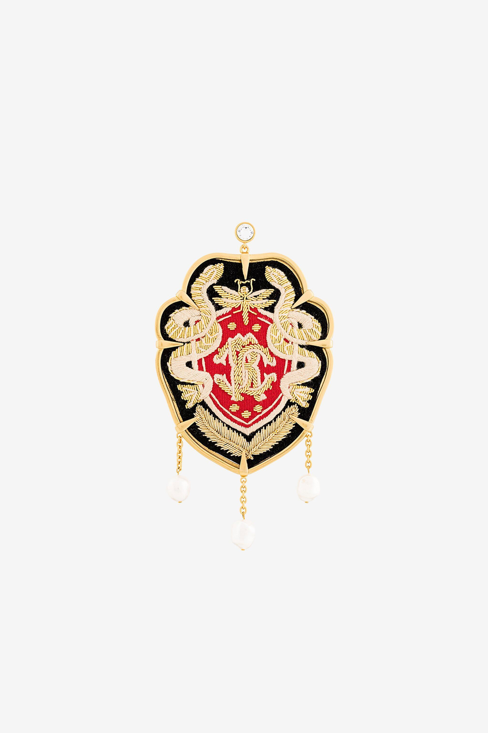 Roberto Cavalli Monogram Crest Statement Earrings In Oro/nero/cry